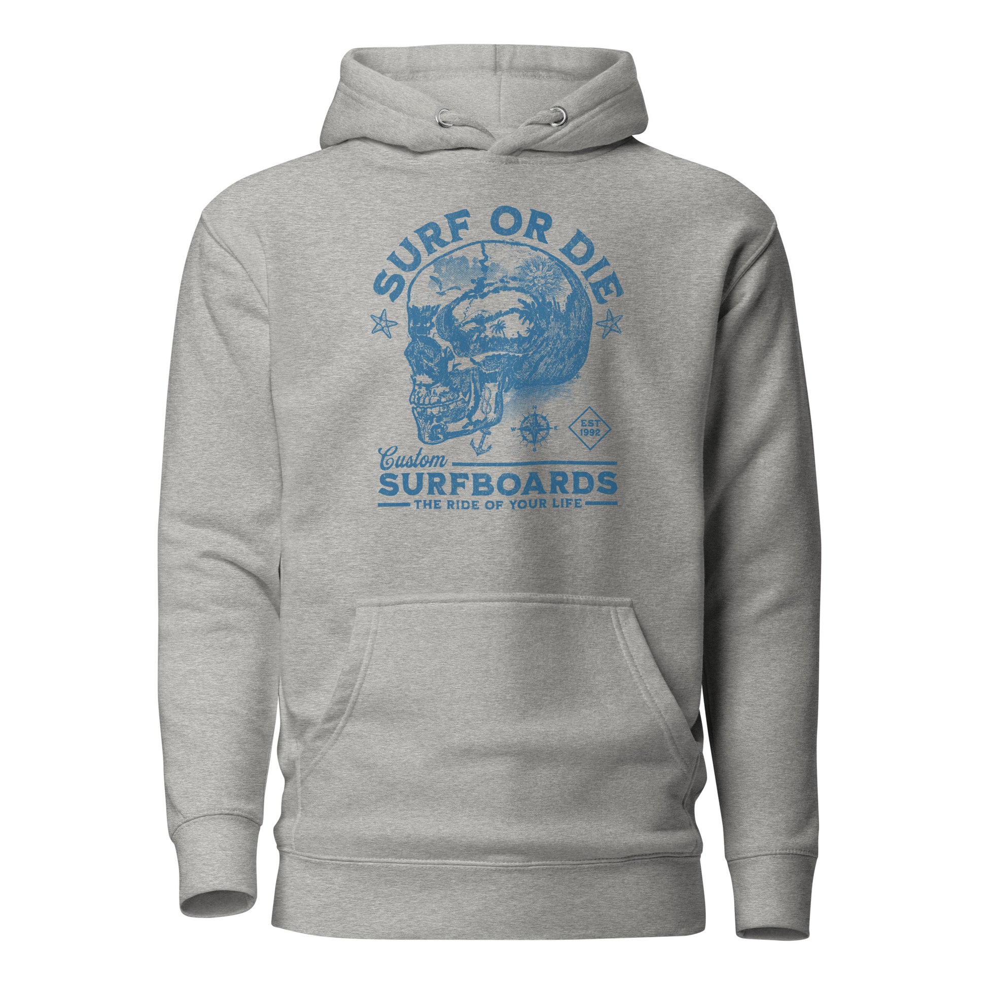 Surf or Die Surfboards Summer Hoodie for Men Carbon Grey