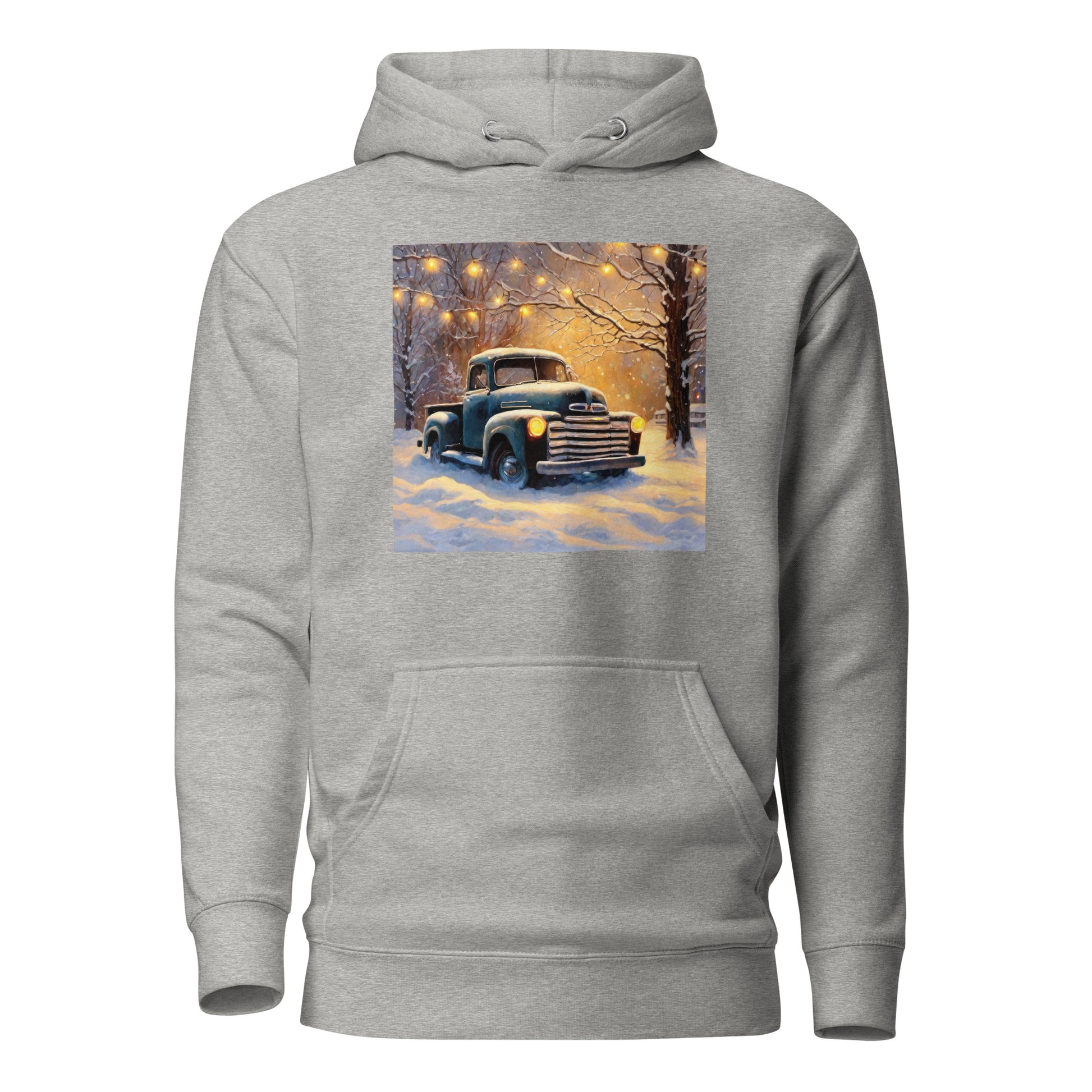 Old Pickup Truck in Winter Scene Christmas Men's Hoodie Carbon Grey