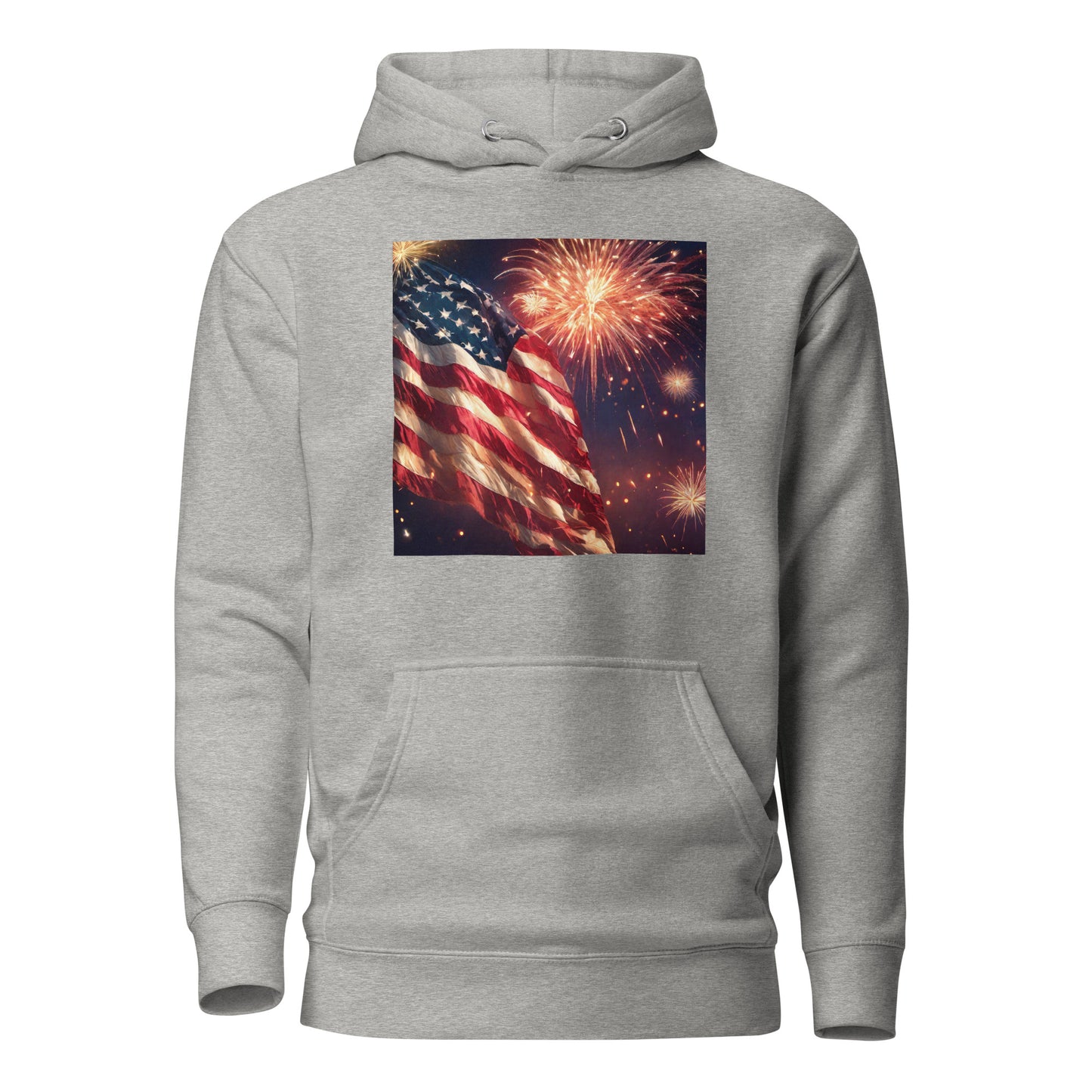 4th of July Fireworks and American Flag Hoodie Carbon Grey