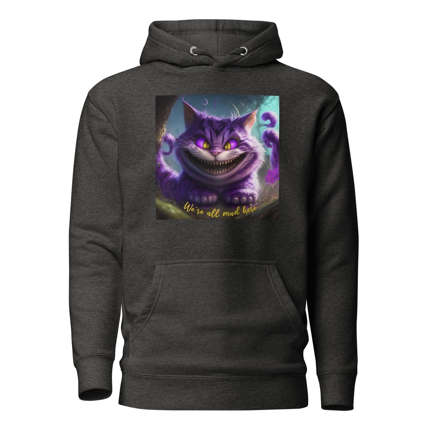 We're All Mad Here Cheshire Cat Men's Hoodie Charcoal Heather