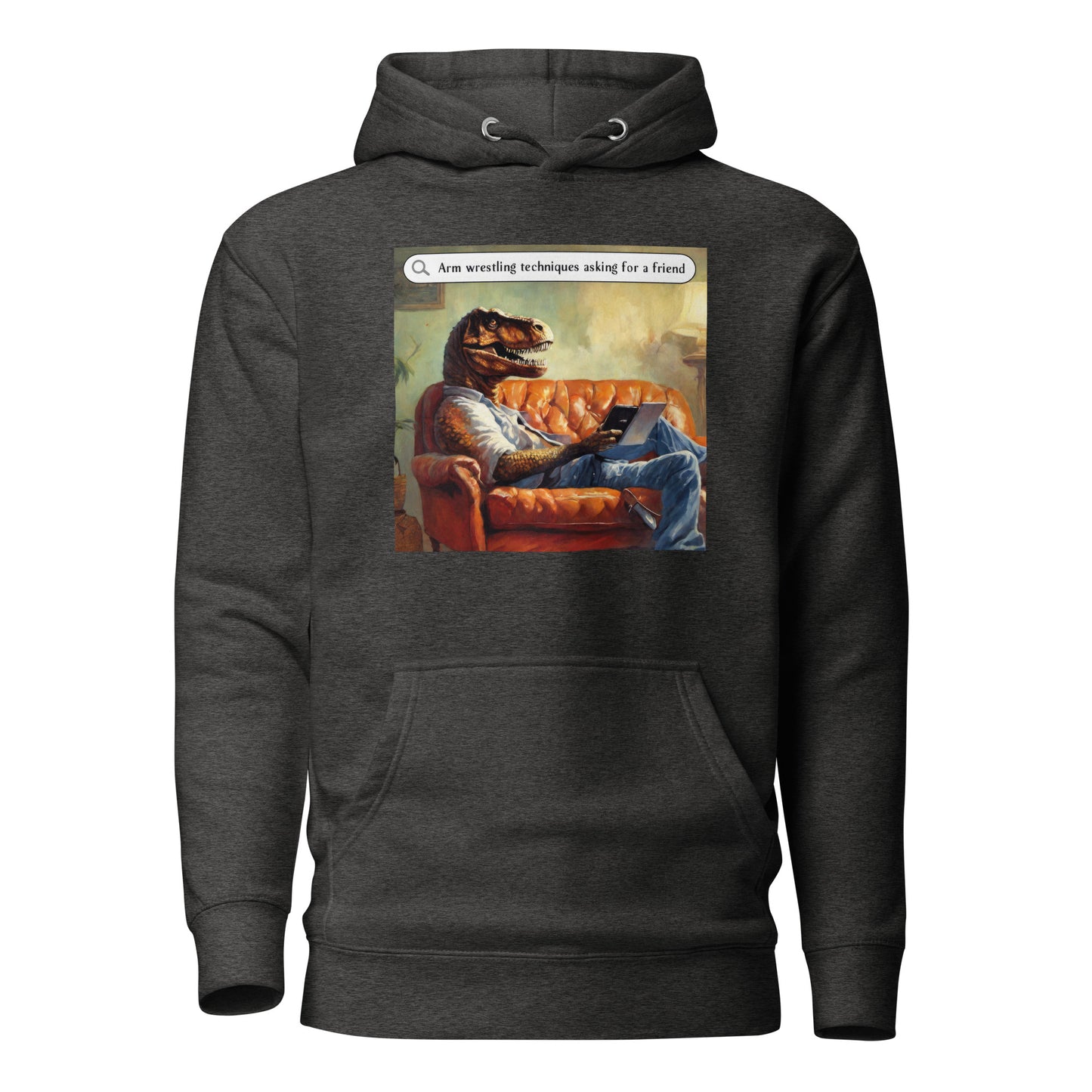 T-Rex Arm Wrestling Technique Men's Funny Hoodie Charcoal Heather