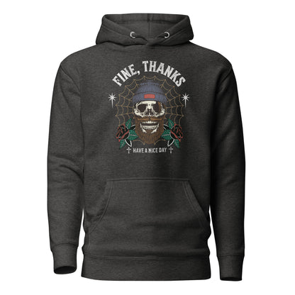 Fine Thanks Skull Men's Funny Hoodie Charcoal Heather