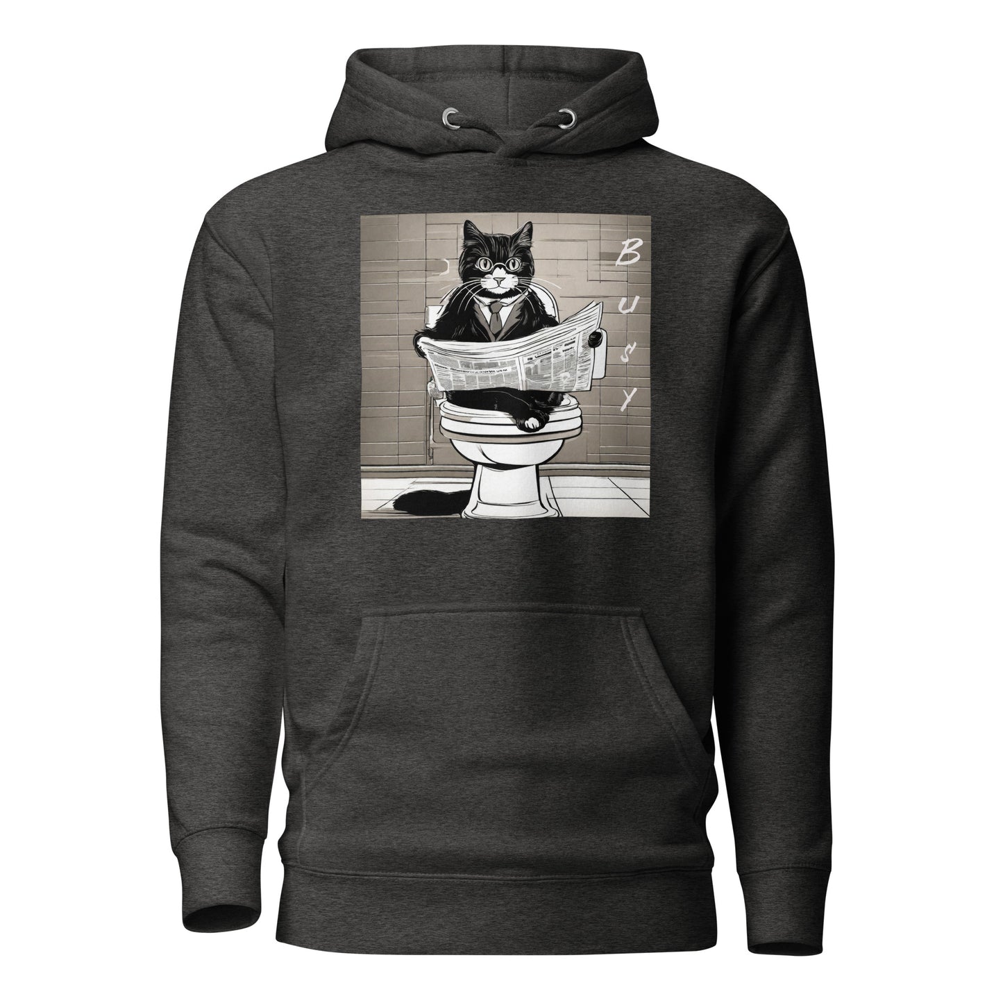 Busy Cat Men's Funny Hoodie Charcoal Heather