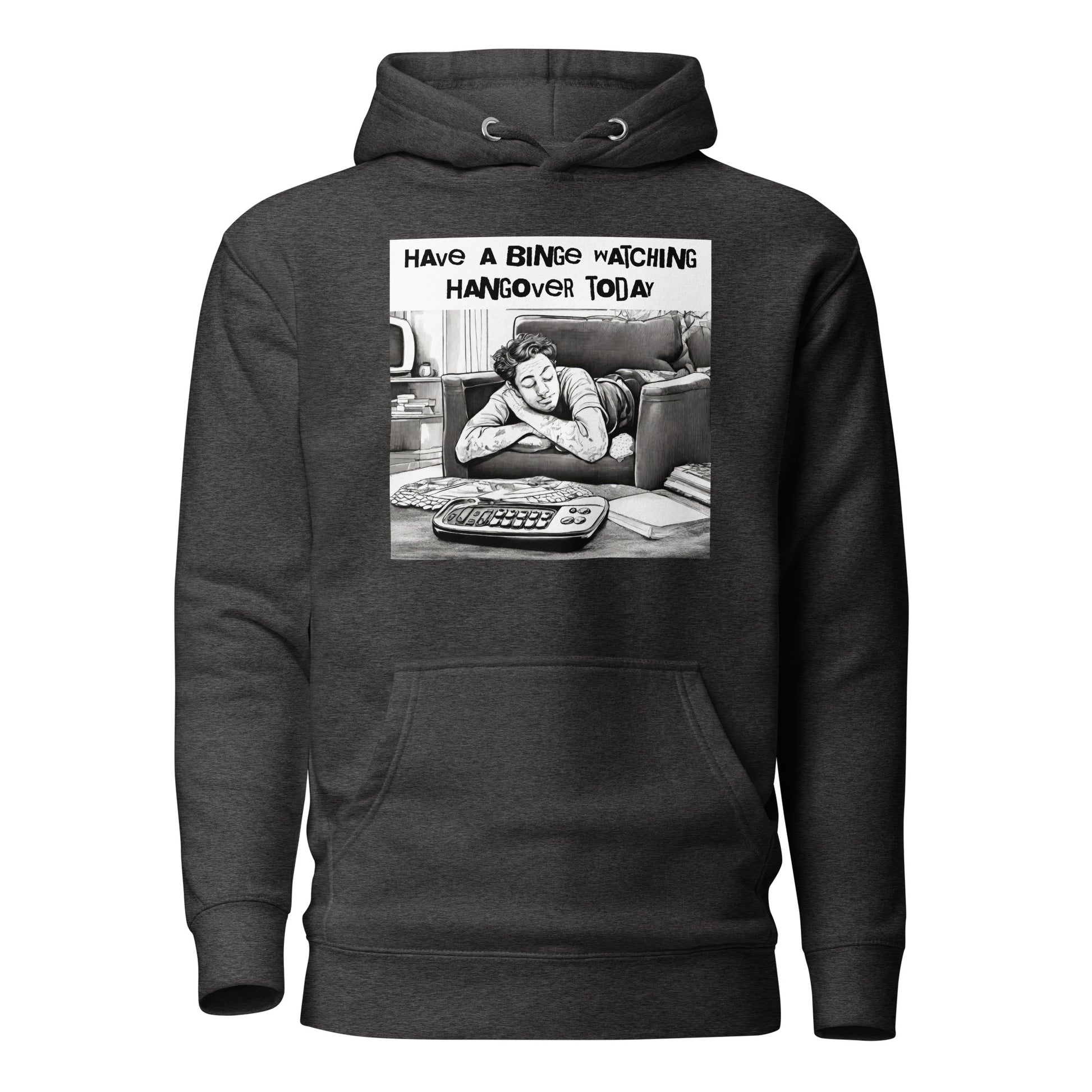 Binge Watching Hangover Men's Funny Hoodie Charcoal Heather