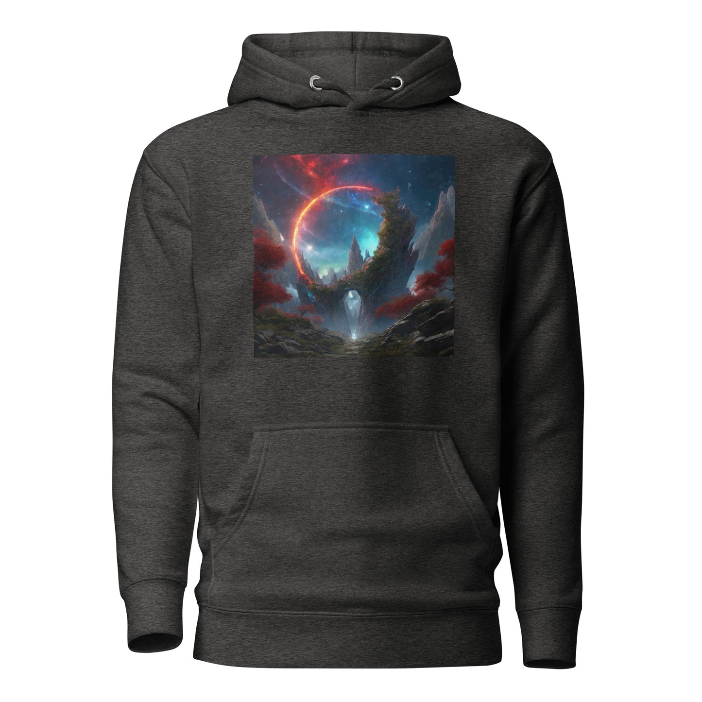 Ring of Fire Futuristic Landscape Men's Graphic Hoodie Charcoal Heather