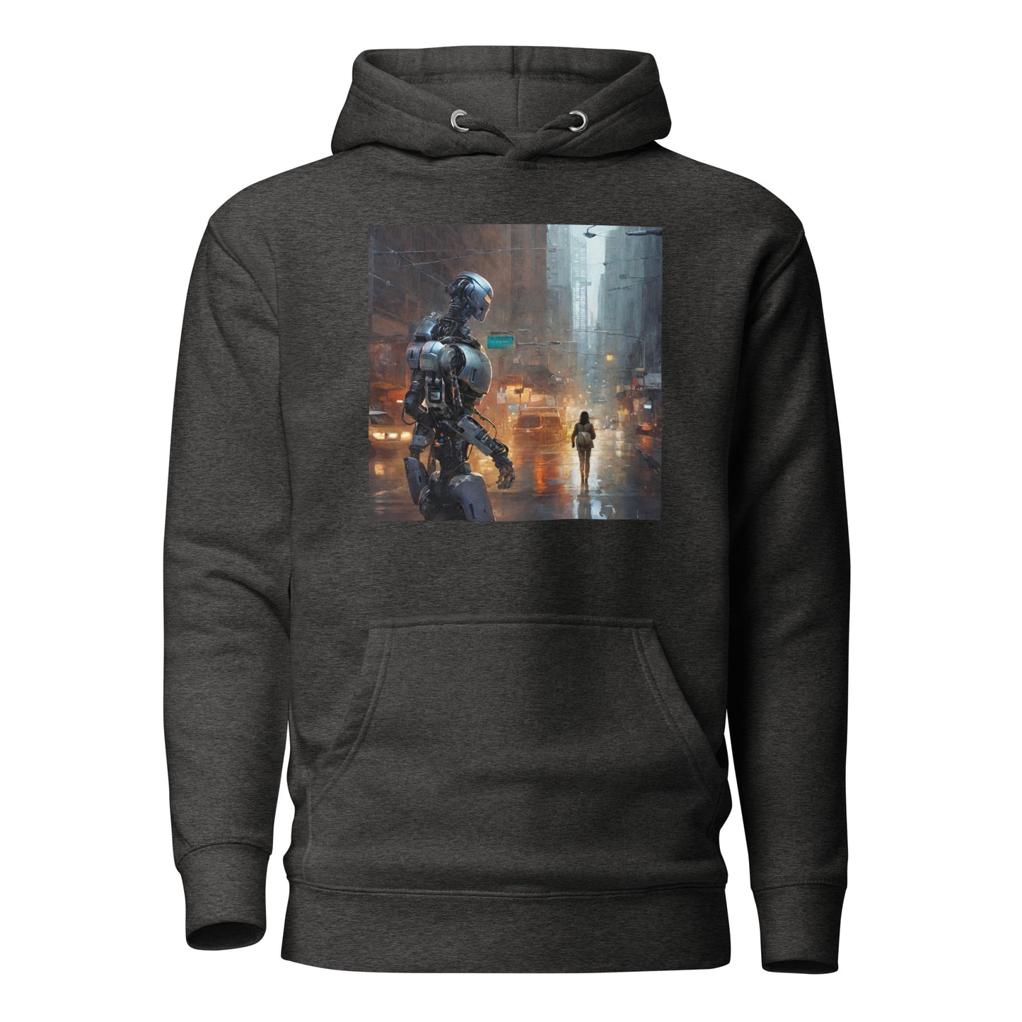 Cyborg in the City Men's Sci-Fi Hoodie Charcoal Heather