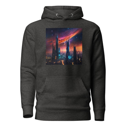 Futuristic Ciyscape Men's Pullover Sweatshirt Hoodie Charcoal Heather