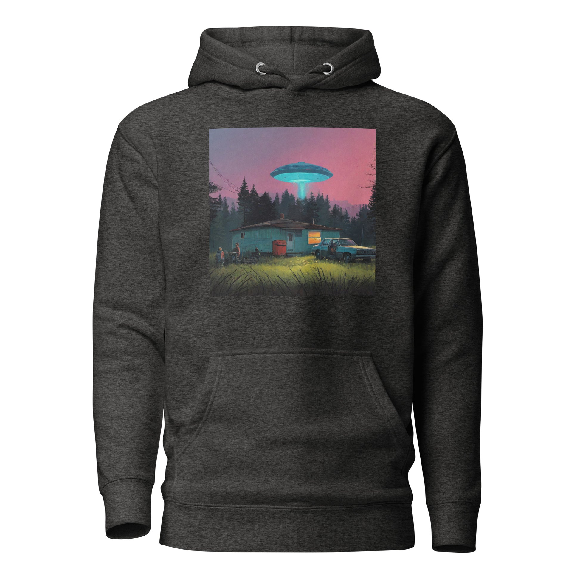 Backwoods Alien Abduction Men's Graphic Hoodie Charcoal Heather