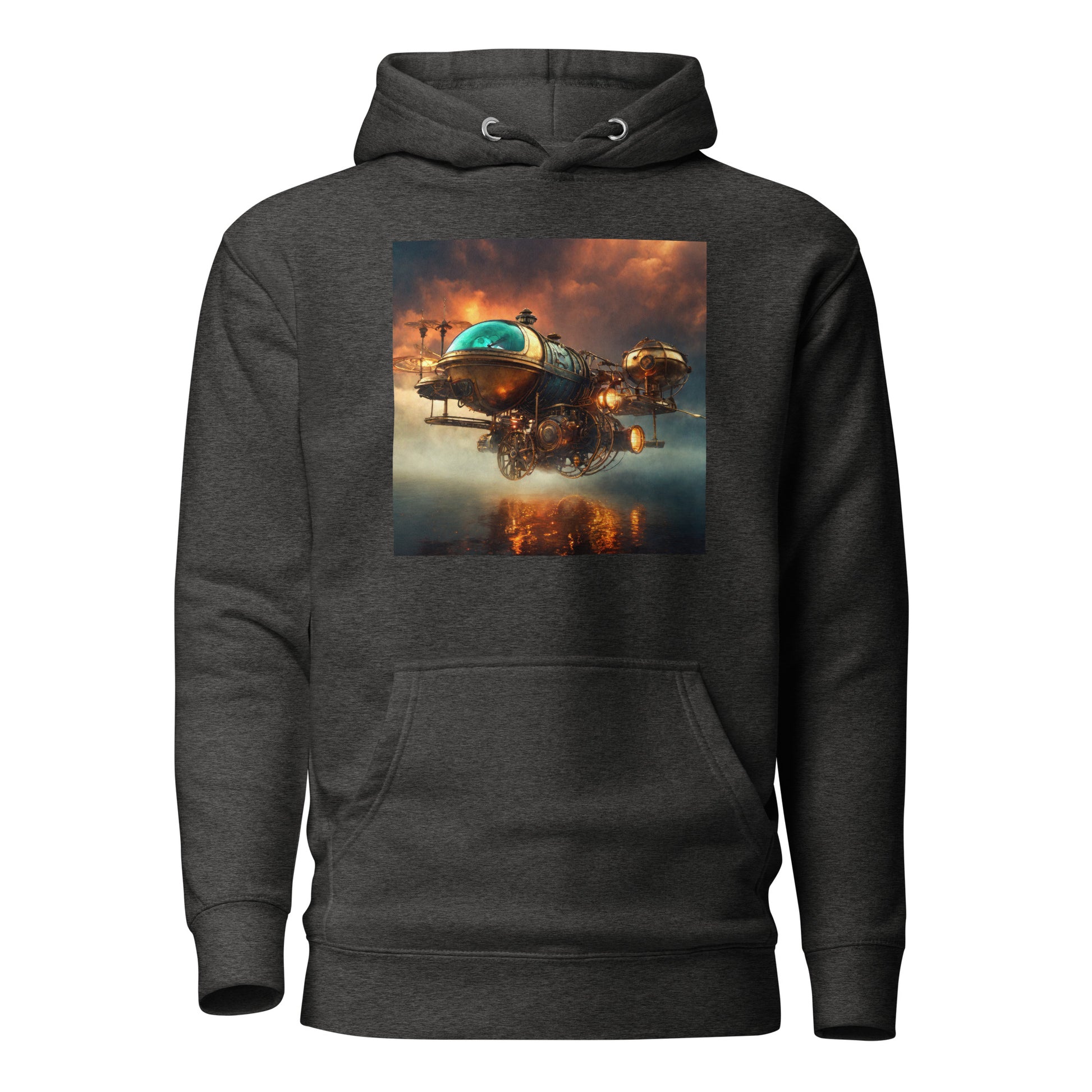 Majestic Sunset Airship Men's Steampunk Hoodie Charcoal Heather