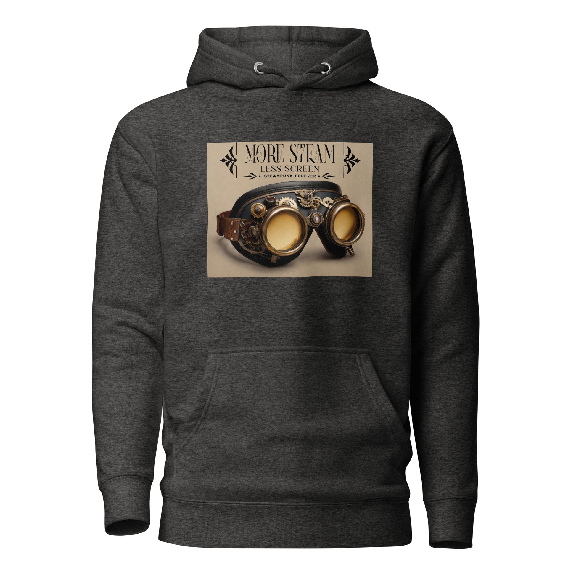 More Steam Less Screen Men's Steampunk Hoodie Charcoal Heather