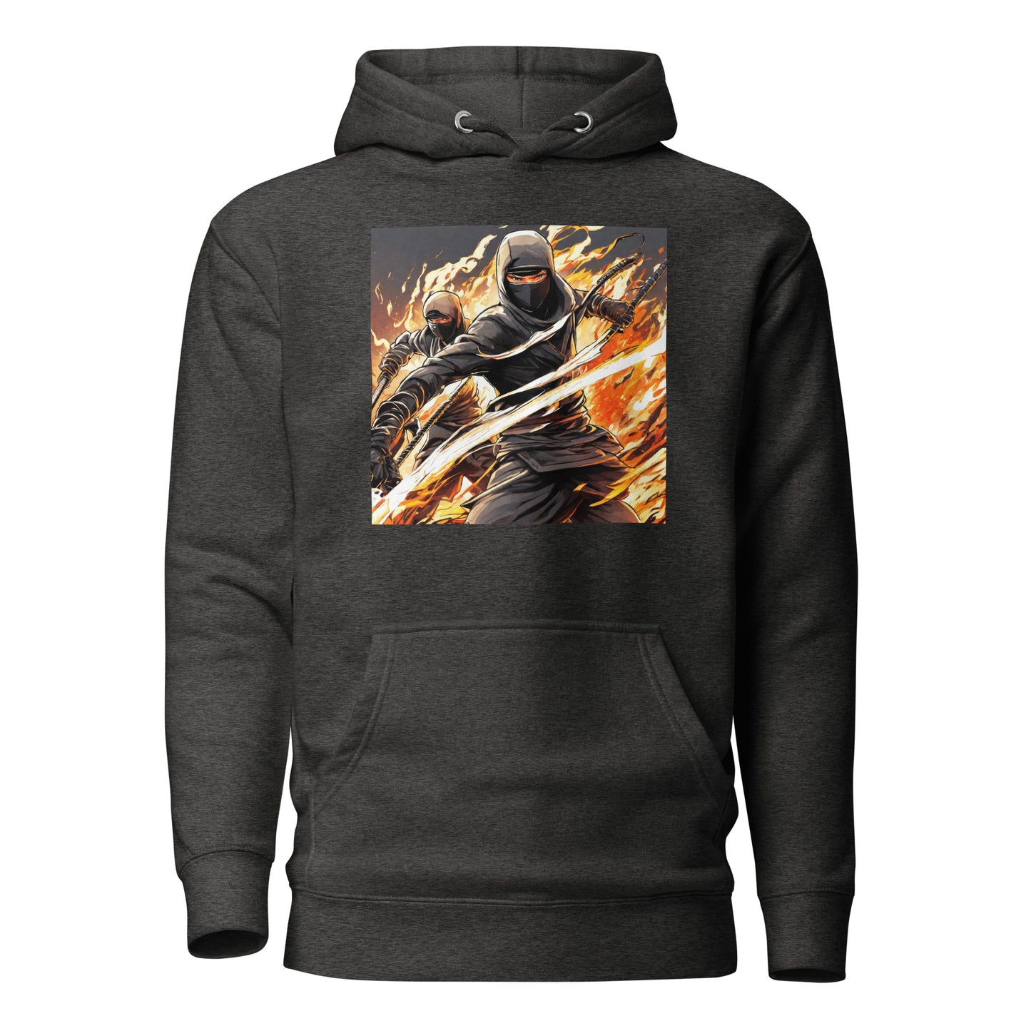 Flame-Wielding Assassin Men's Anime Hoodie Charcoal Heather