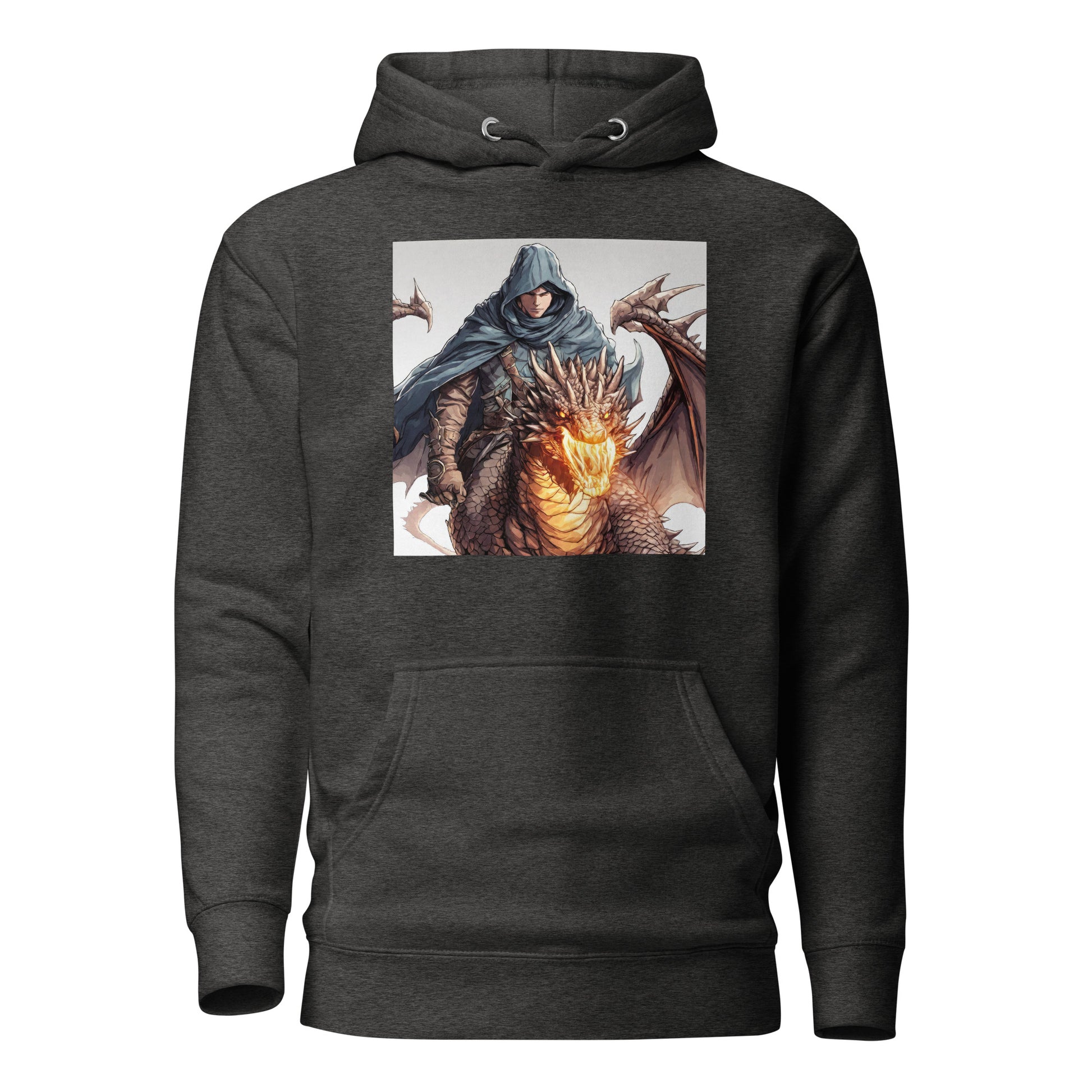 Hooded Knight, Fiery Dragon Men's Anime Hoodie Charcoal Heather