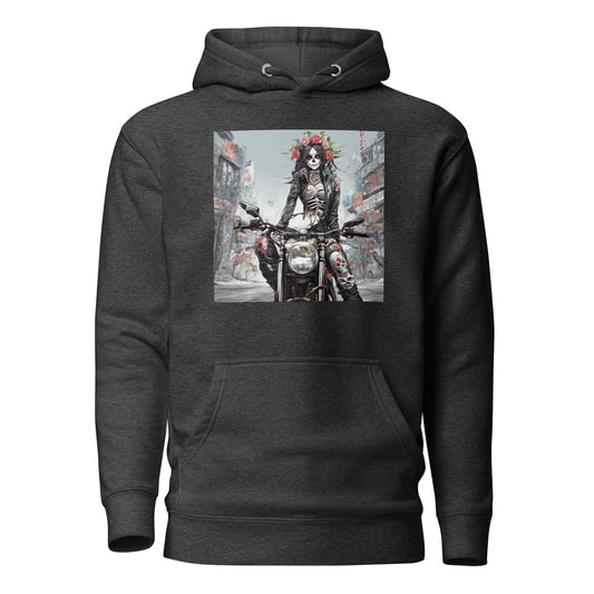 Day of the Dead Biker Men's Anime Hoodie Charcoal Heather