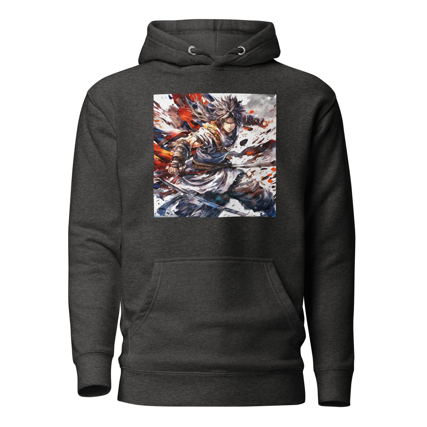 Mid Battle Action Men's Anime Hoodie Charcoal Heather