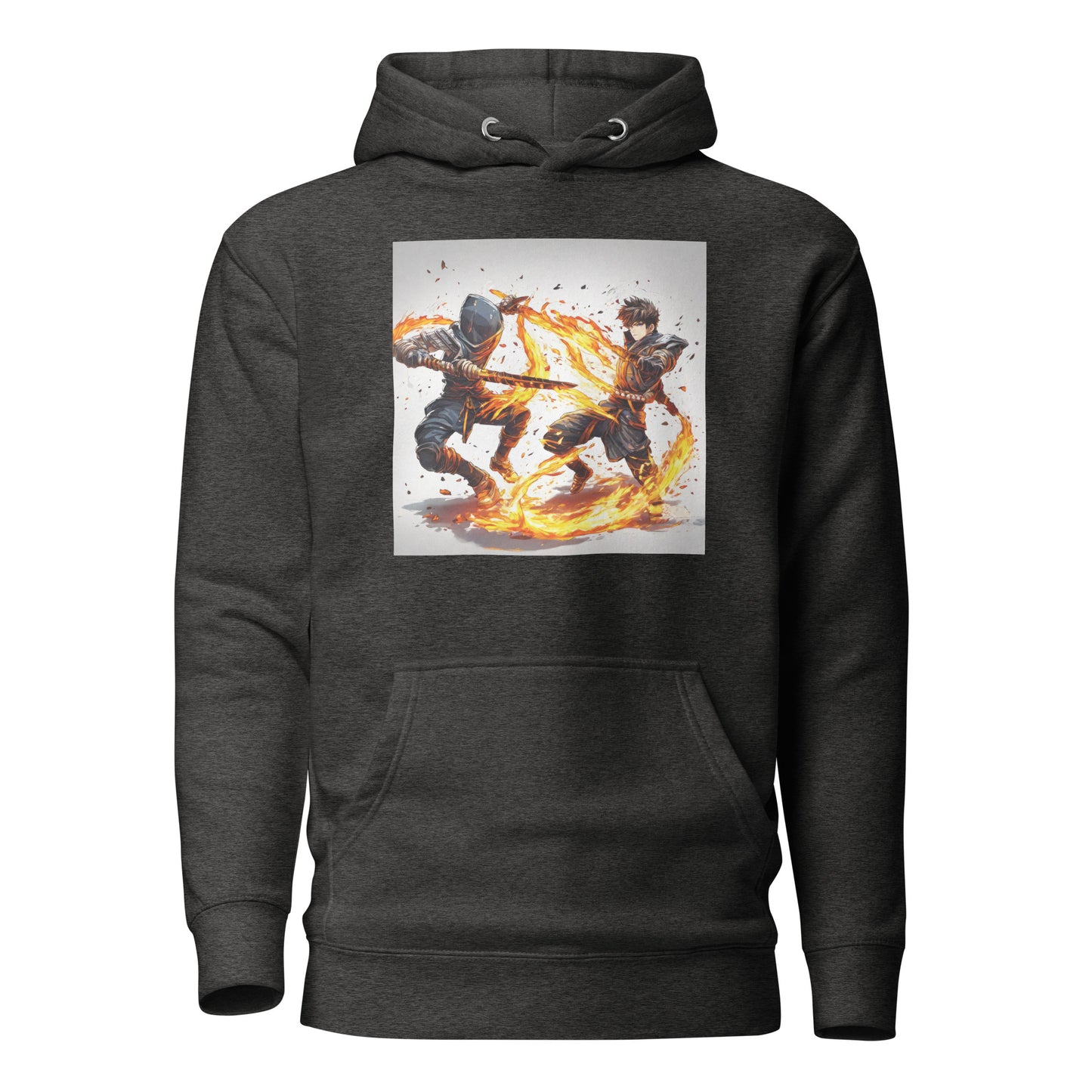 Fire-Dancing Duel Men's Anime Hoodie Charcoal Heather