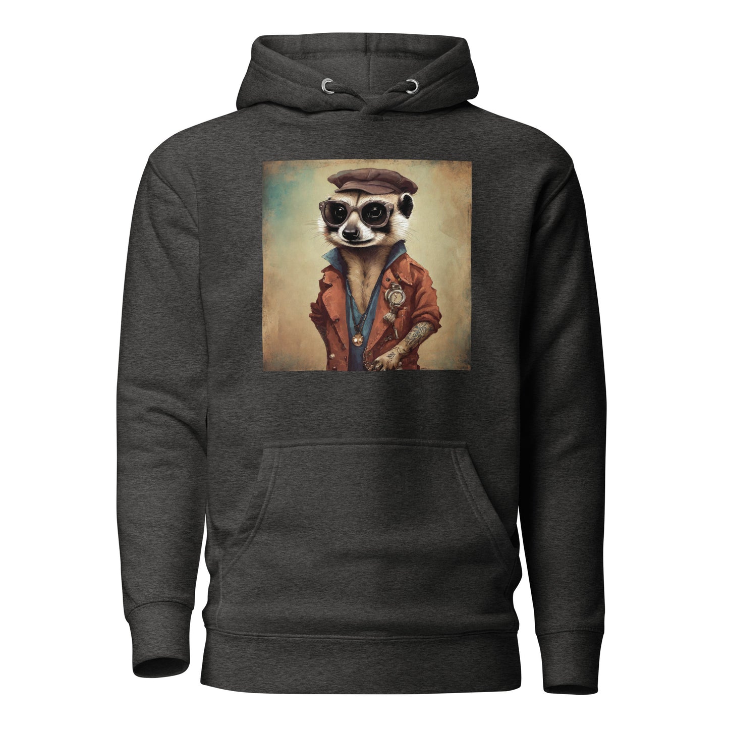 Hipster Ferret with Tattoos Men's Funny Hoodie Charcoal Heather