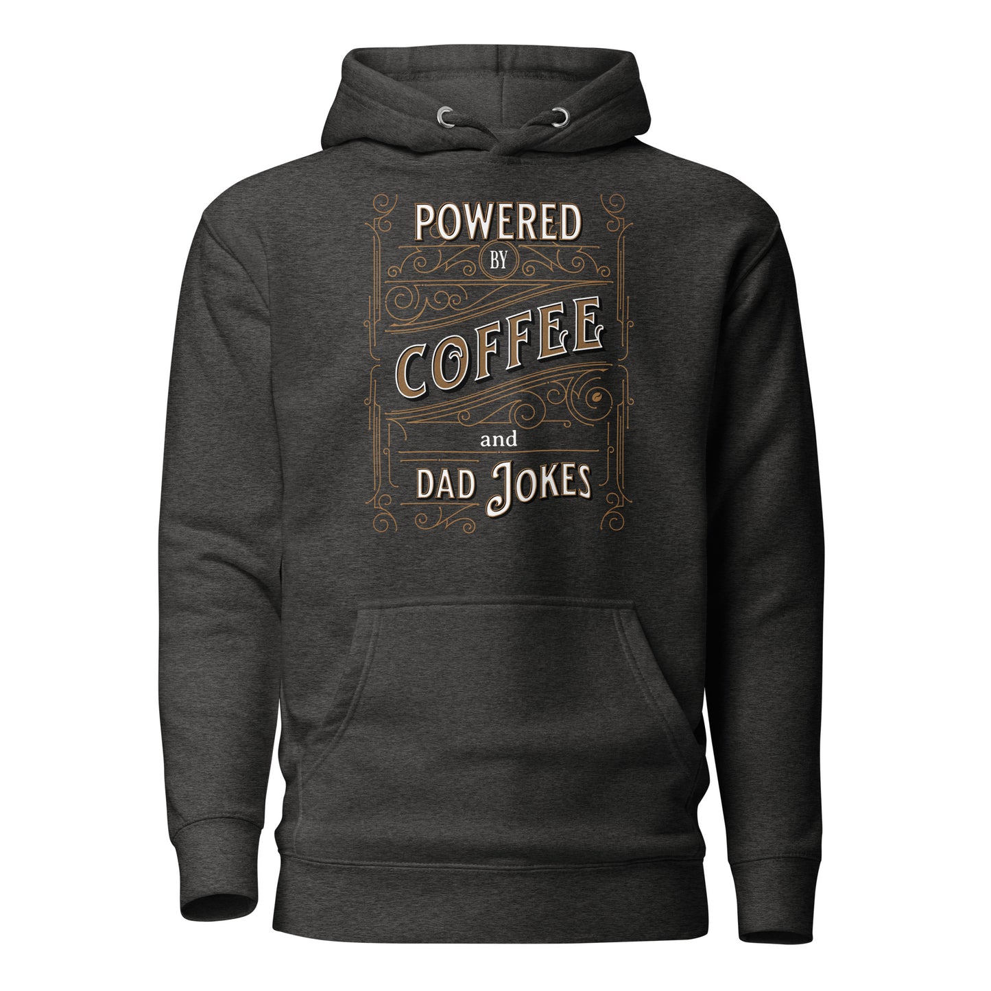 Powered by Coffee and Dad Jokes Hoodie Charcoal Heather