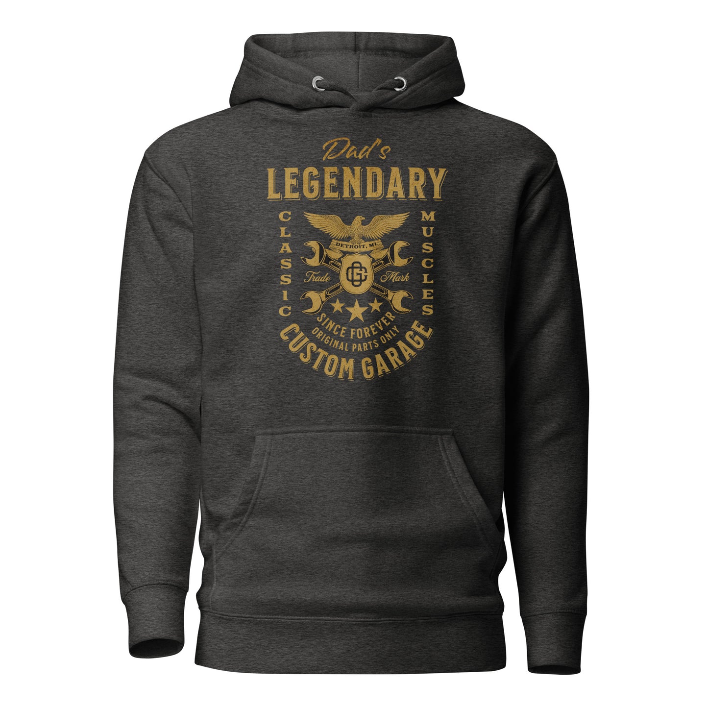 Dad's Legendary Custom Garage Hoodie Gift for Dad Charcoal Heather