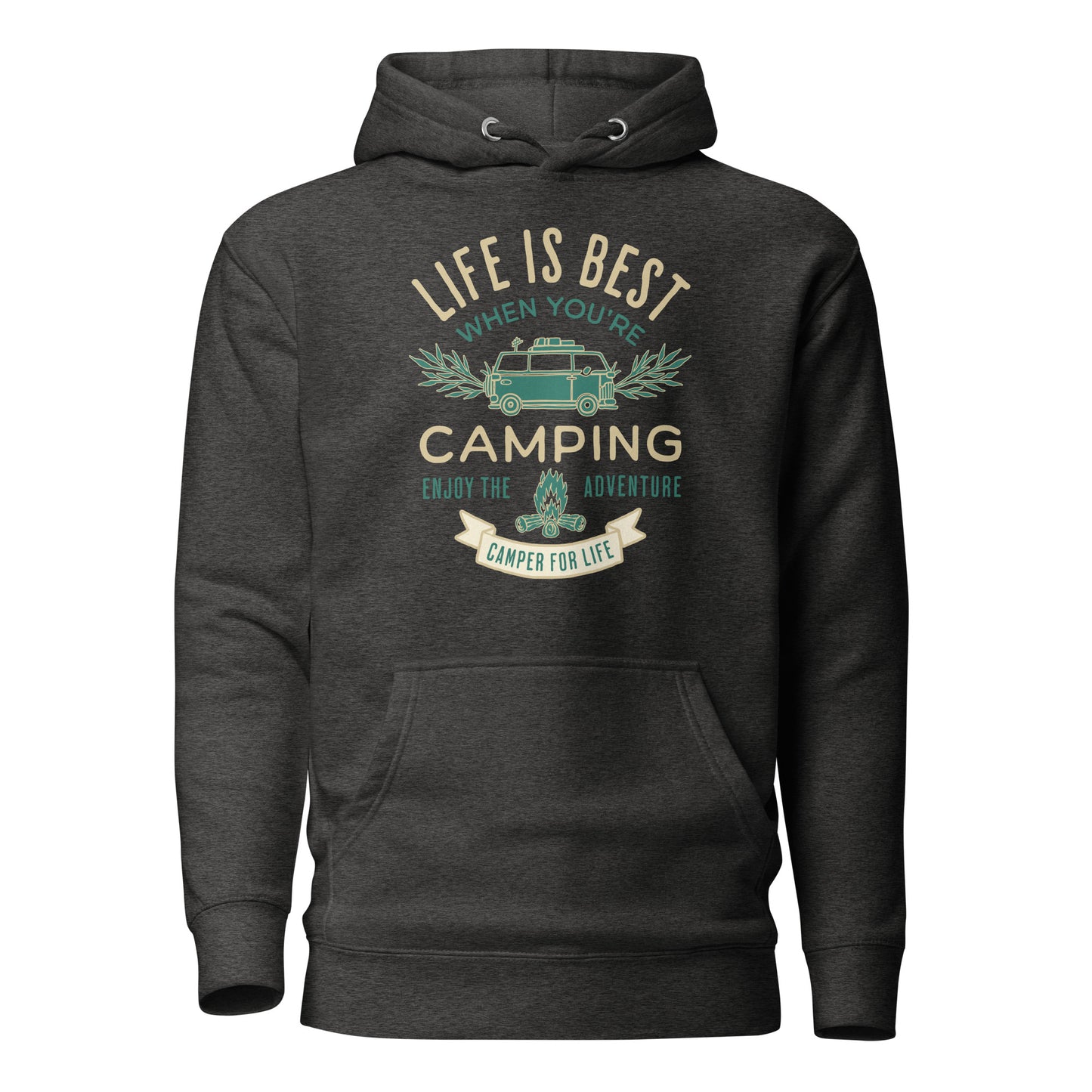 Life is Best When You're Camping Men's Outdoor Hoodie Charcoal Heather