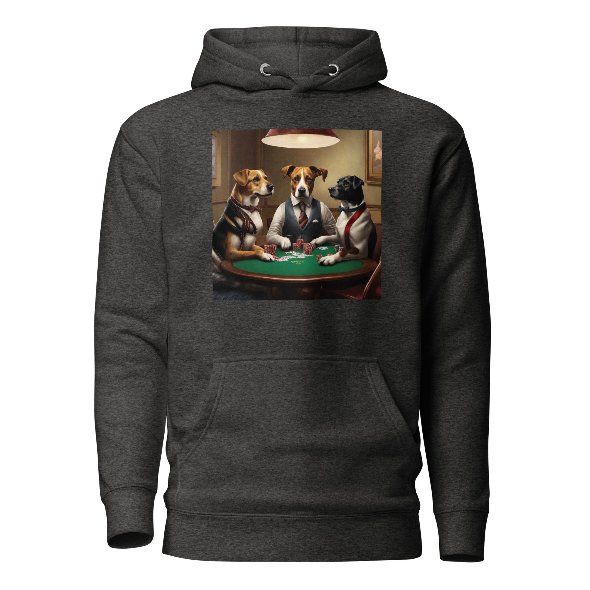 Poker Playing Pooches Men's Funny Hoodie Charcoal Heather