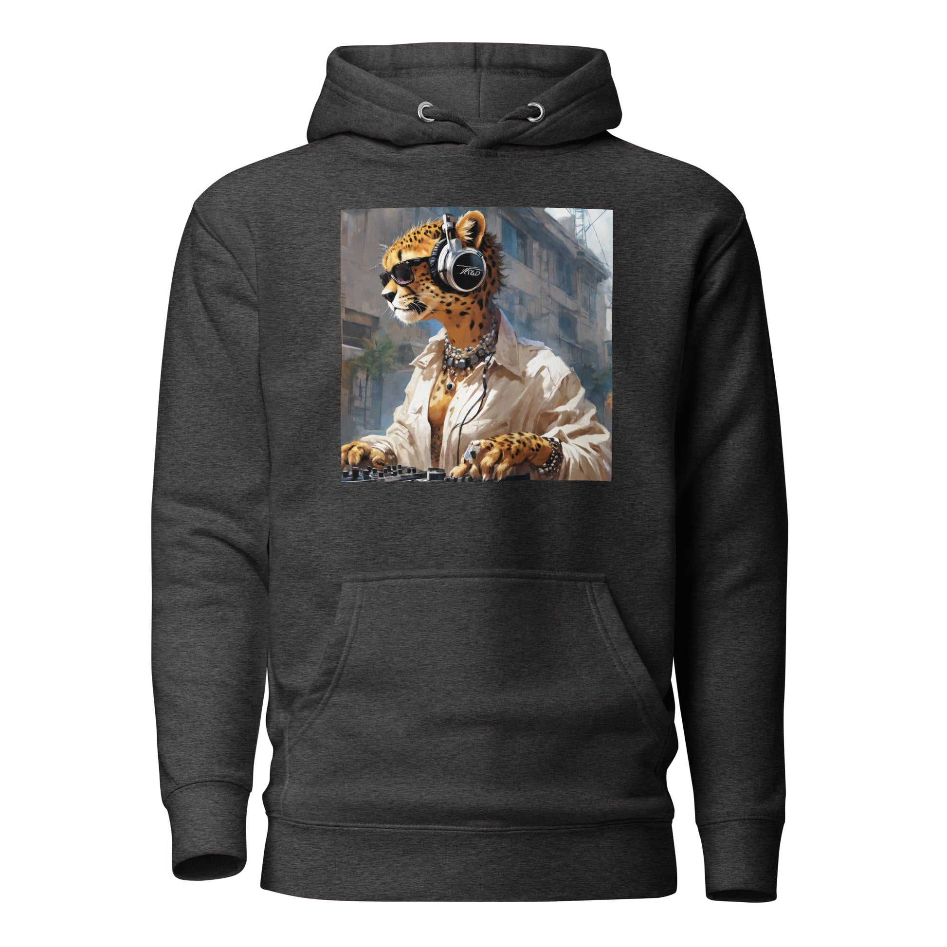 Leopard DJing Men's Graphic Hoodie Charcoal Heather