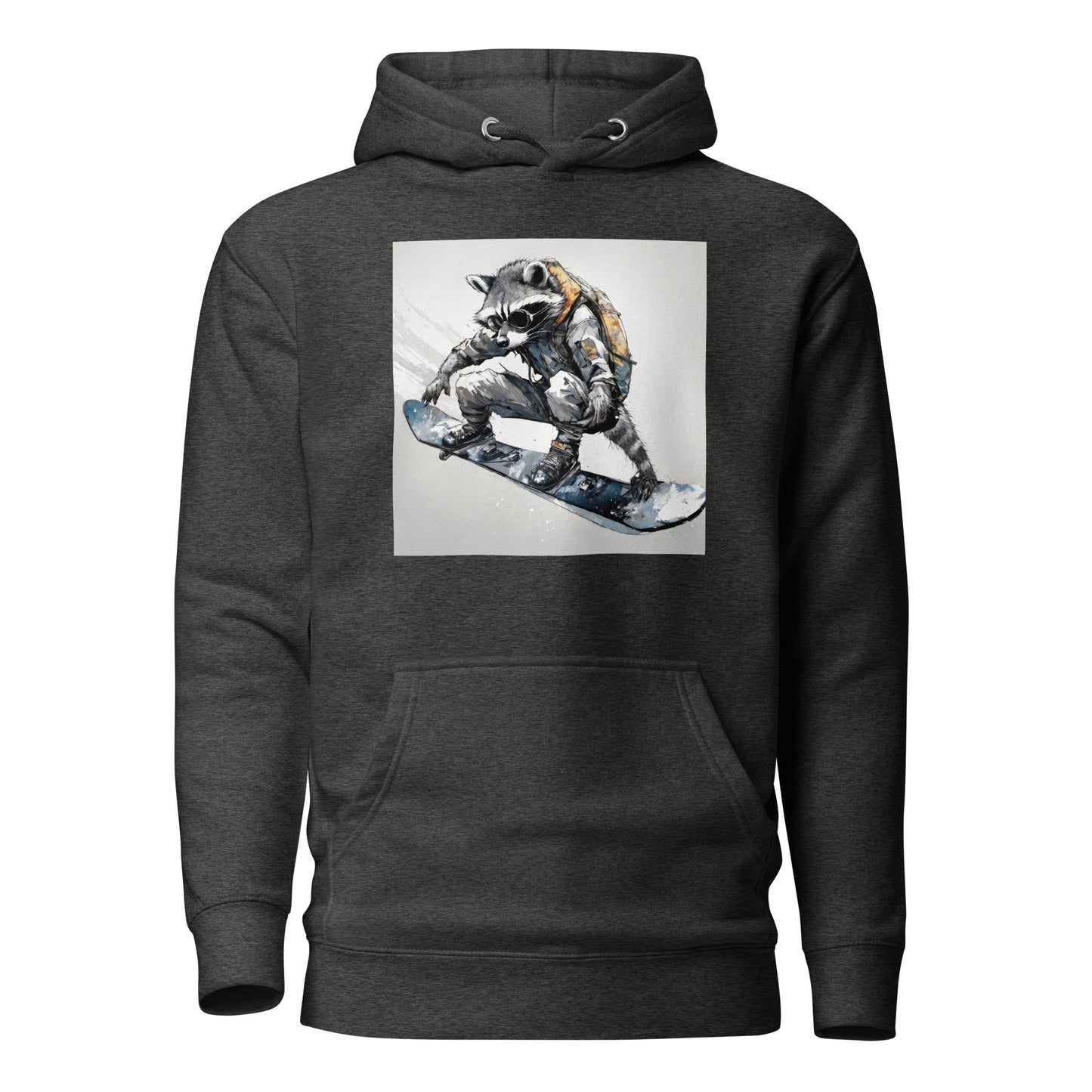 Raccoon Snowboarder Men's Winter Hoodie Charcoal Heather