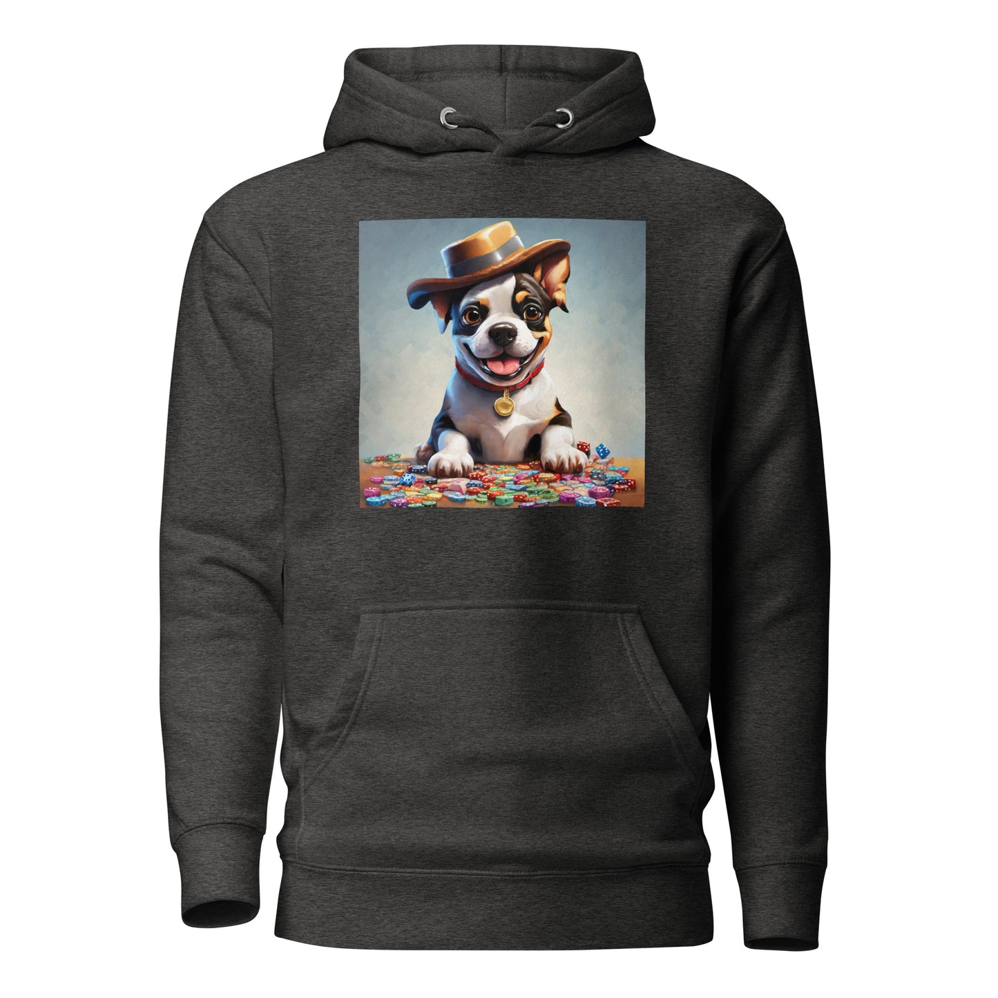 Lucky Dog Poker Night Men's Hoodie Charcoal Heather