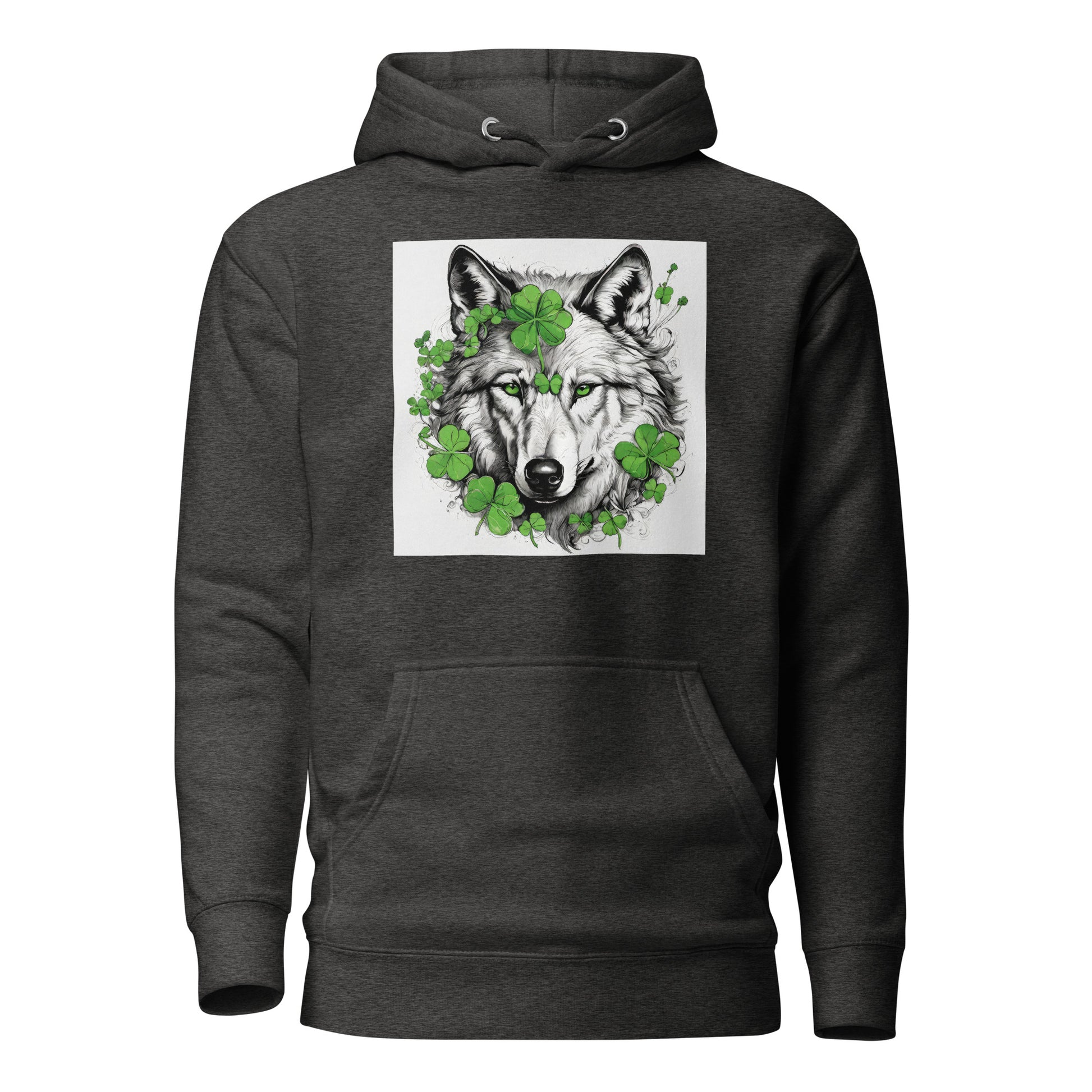 Wolf & Shamrock Lucky St Patrick's Day Men's Hoodie Charcoal Heather