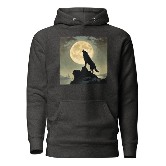 Wolf Howling at Moon Halloween Men's Hoodie Charcoal Heather