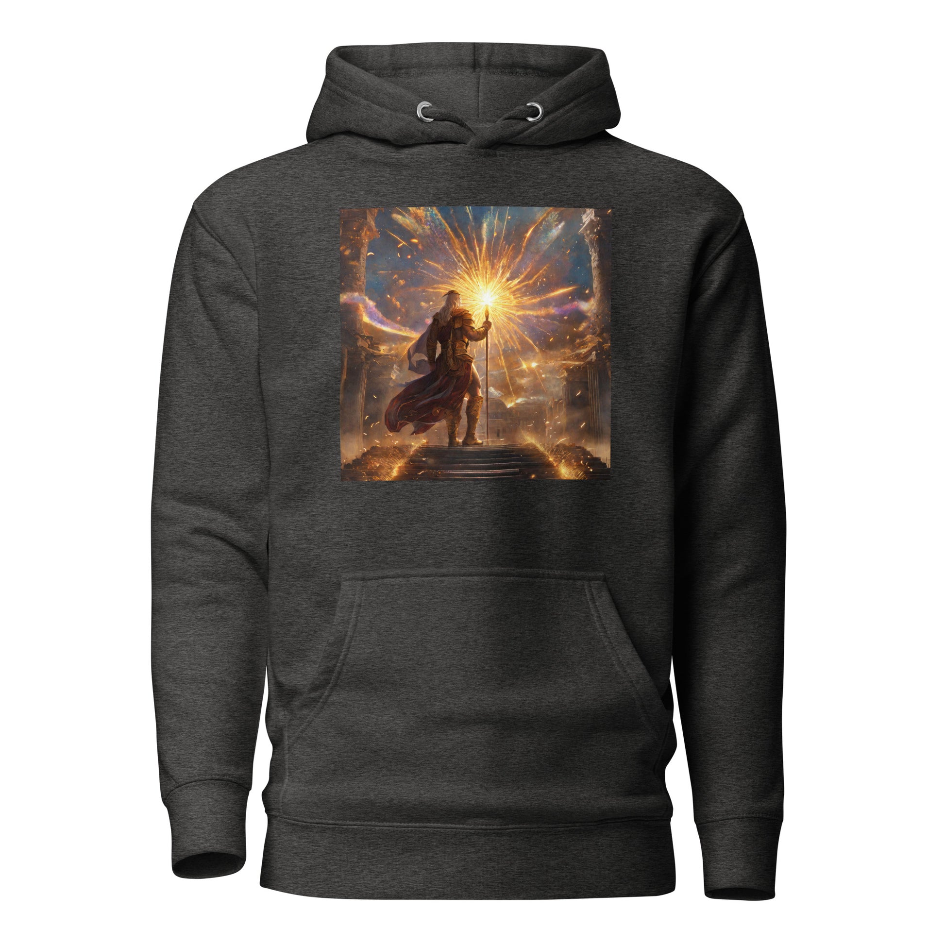 Zeus Creating Fireworks Men's 4th of July Hoodie Charcoal Heather