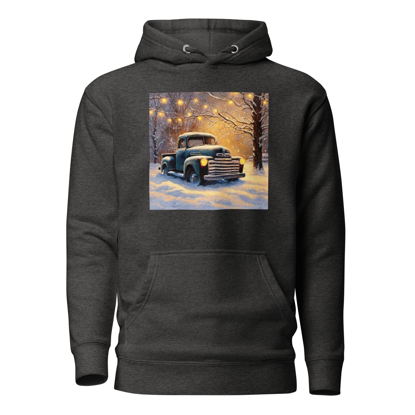 Old Pickup Truck in Winter Scene Christmas Men's Hoodie Charcoal Heather