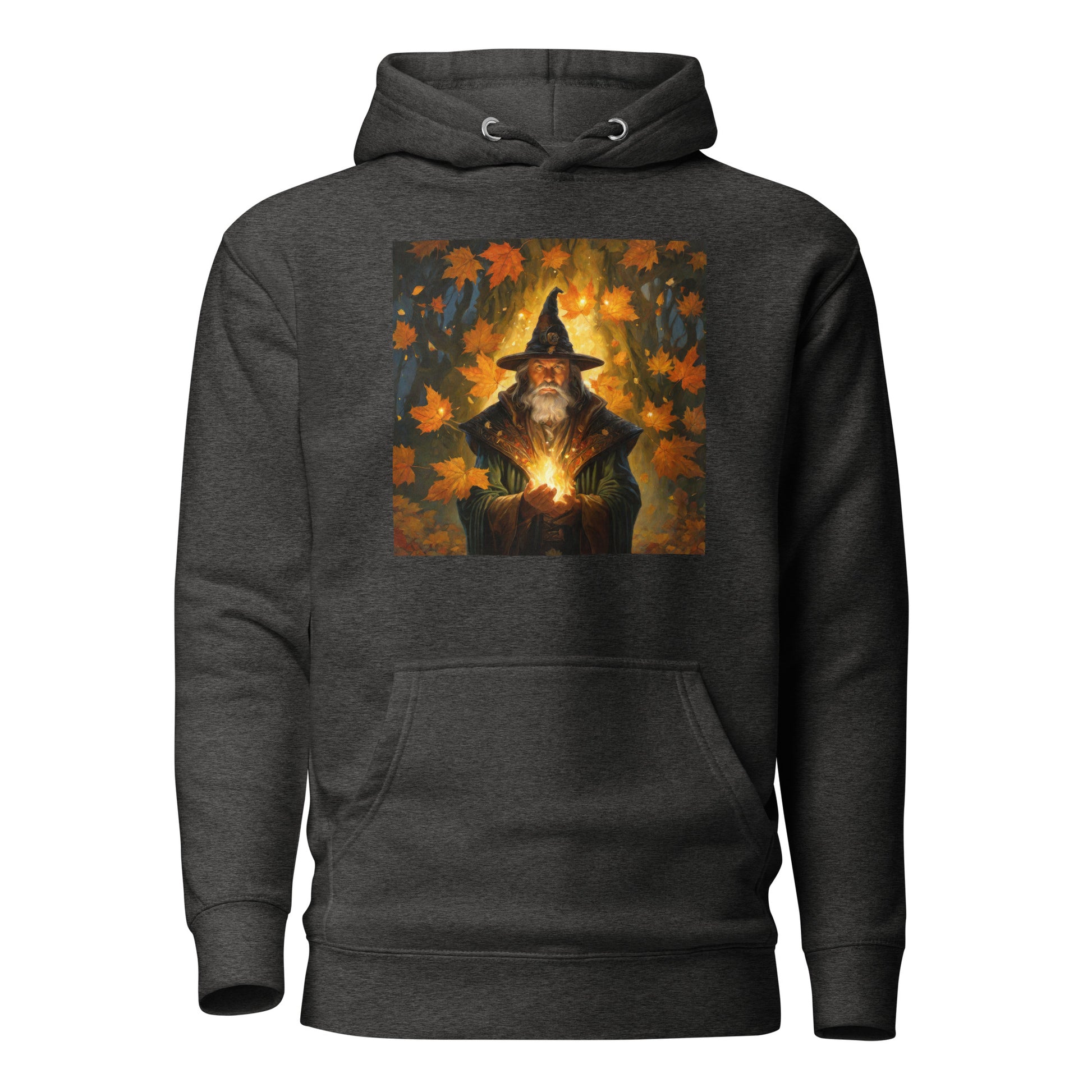 Autumn Wizard Making Fall Leaves Men's Graphic Hoodie Charcoal Heather