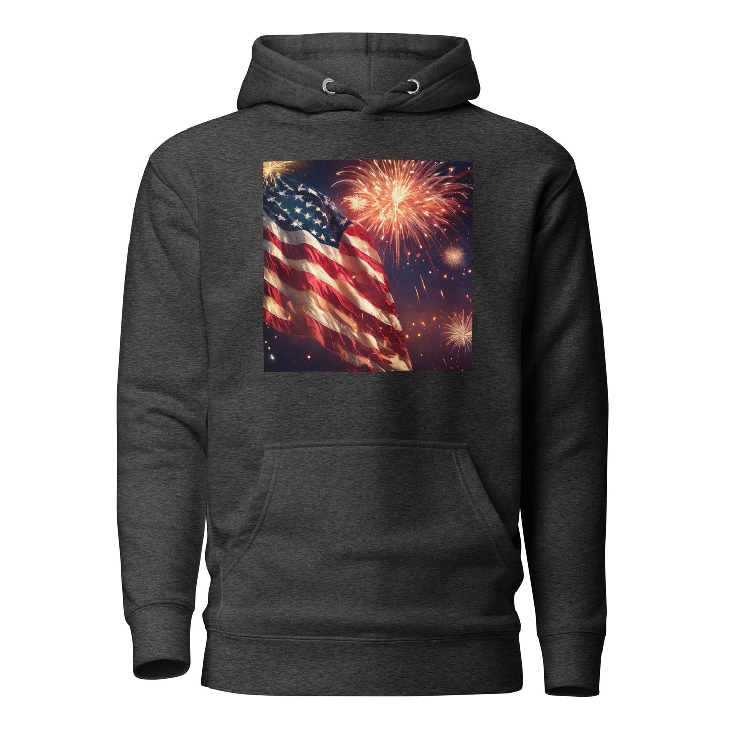 4th of July Fireworks and American Flag Hoodie Charcoal Heather