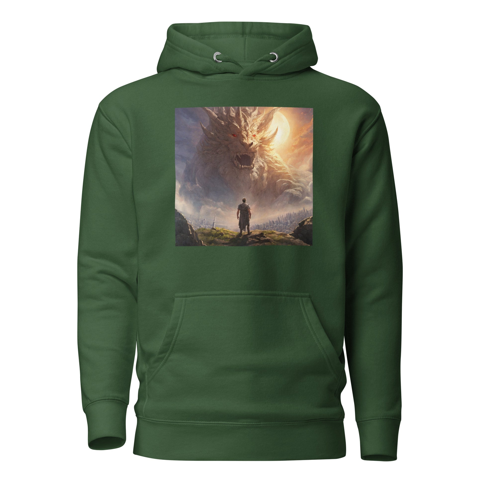 Small Warrior Facing a Giant Beast Men's Hoodie Forest Green