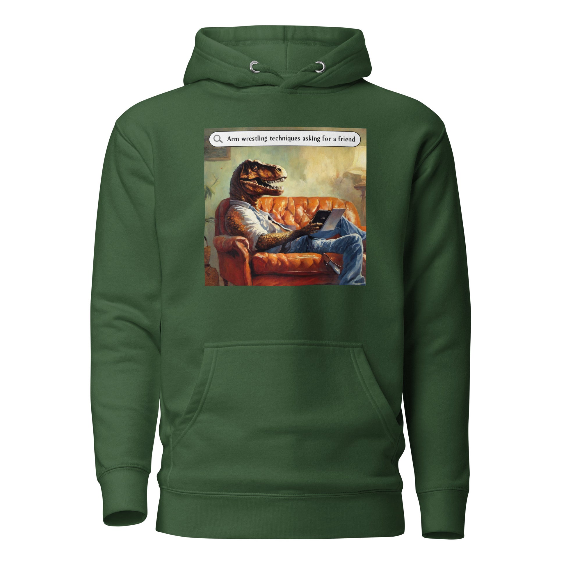 T-Rex Arm Wrestling Technique Men's Funny Hoodie Forest Green