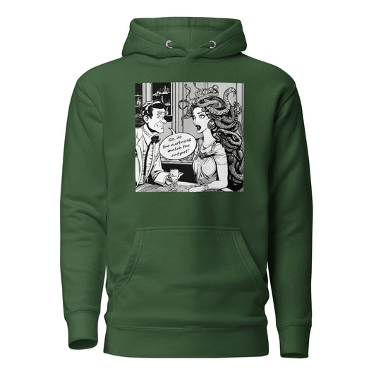 Medusa's Date Gone Wrong Men's Funny Hoodie Forest Green