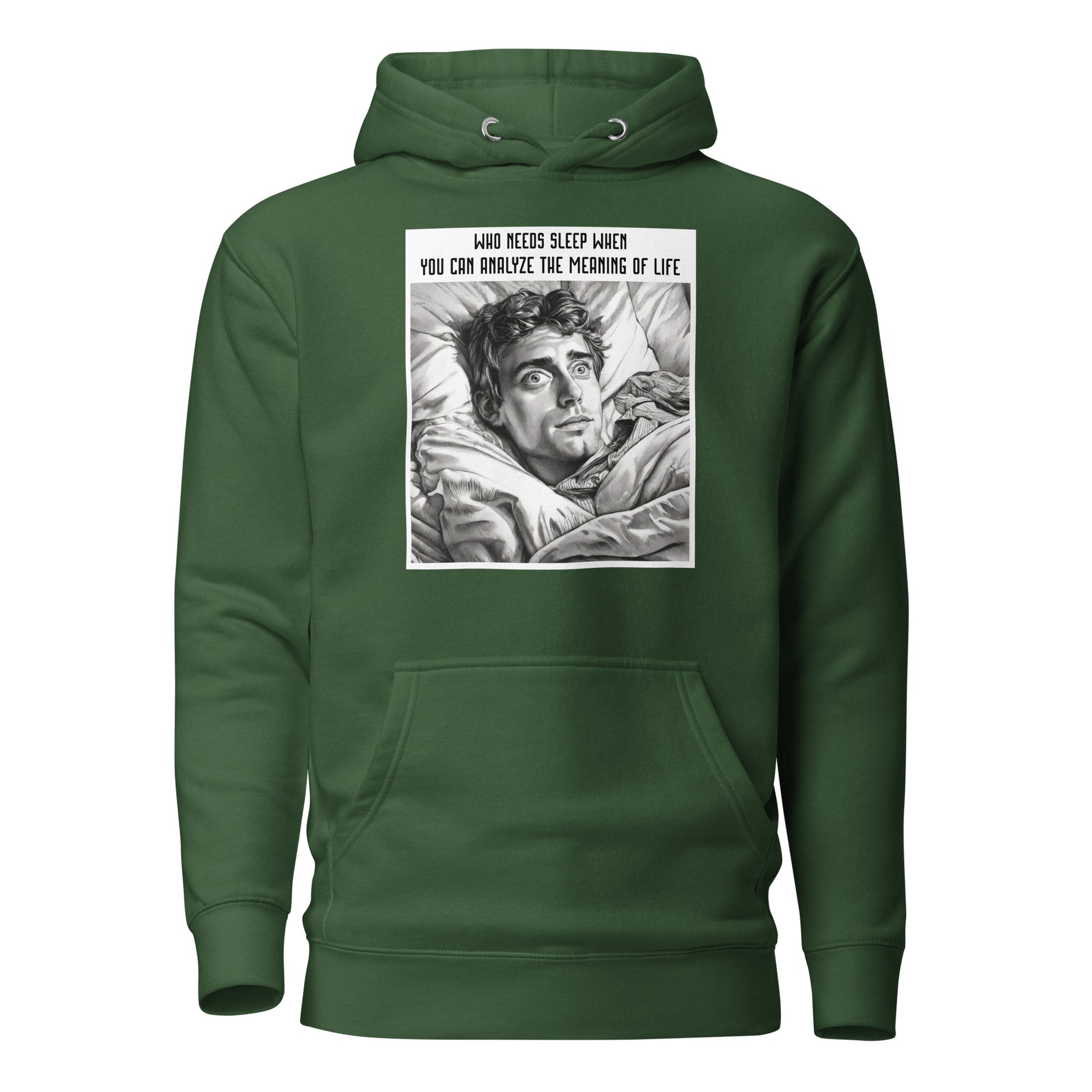 Late Night Analyzing Men's Funny Hoodie Forest Green