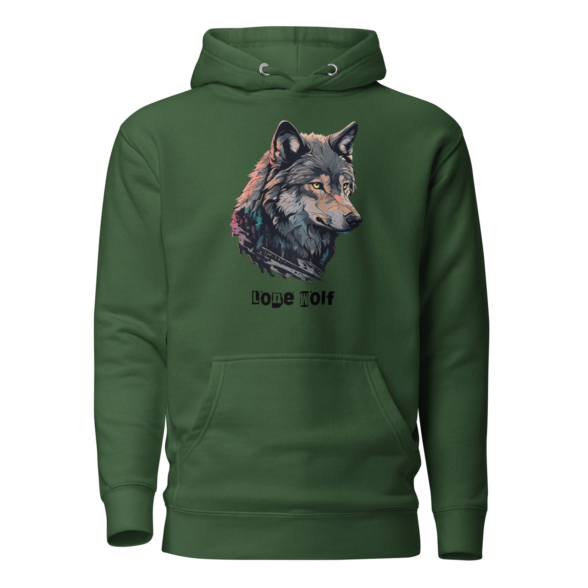 Lone Wolf Men's Funny Hoodie Forest Green