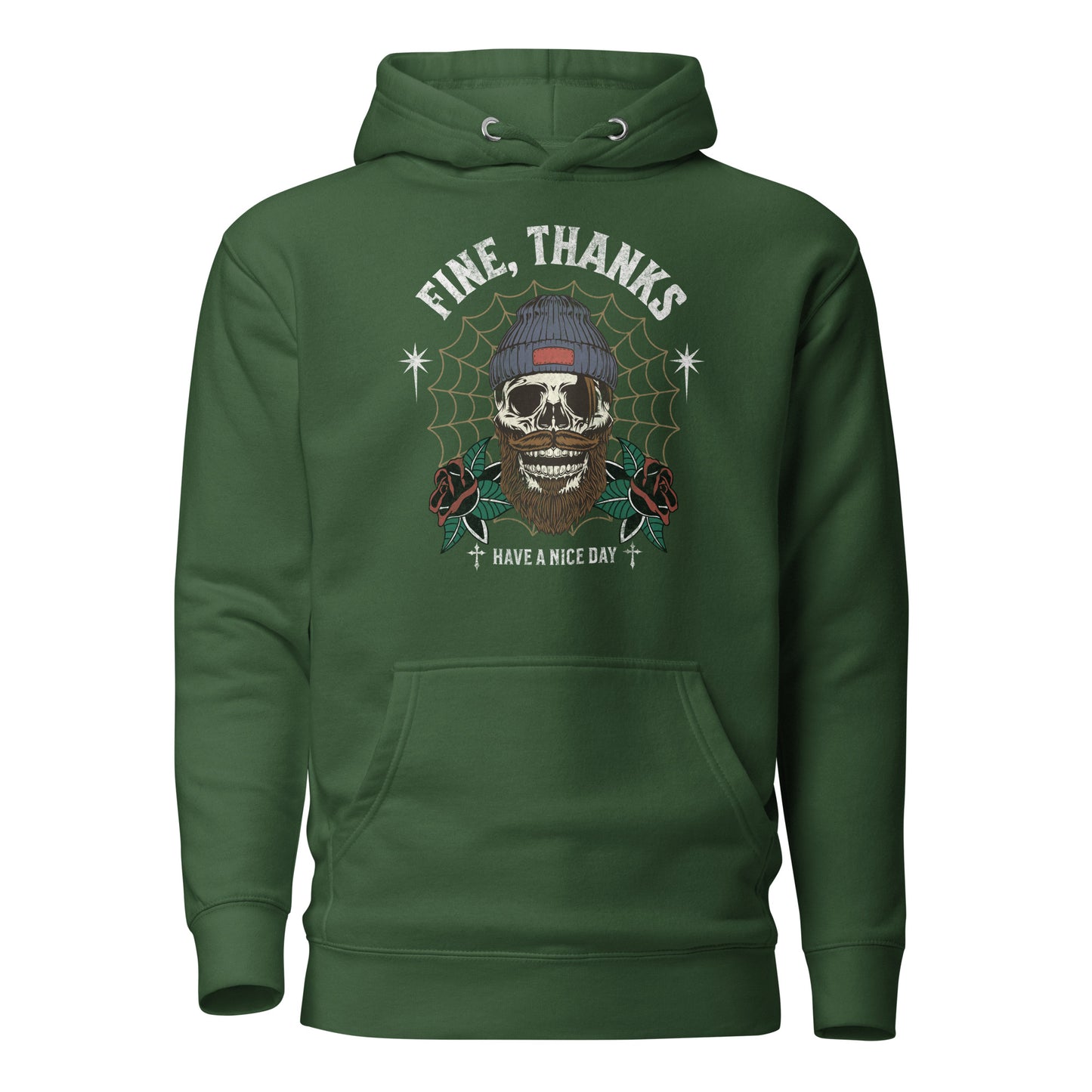 Fine Thanks Skull Men's Funny Hoodie Forest Green