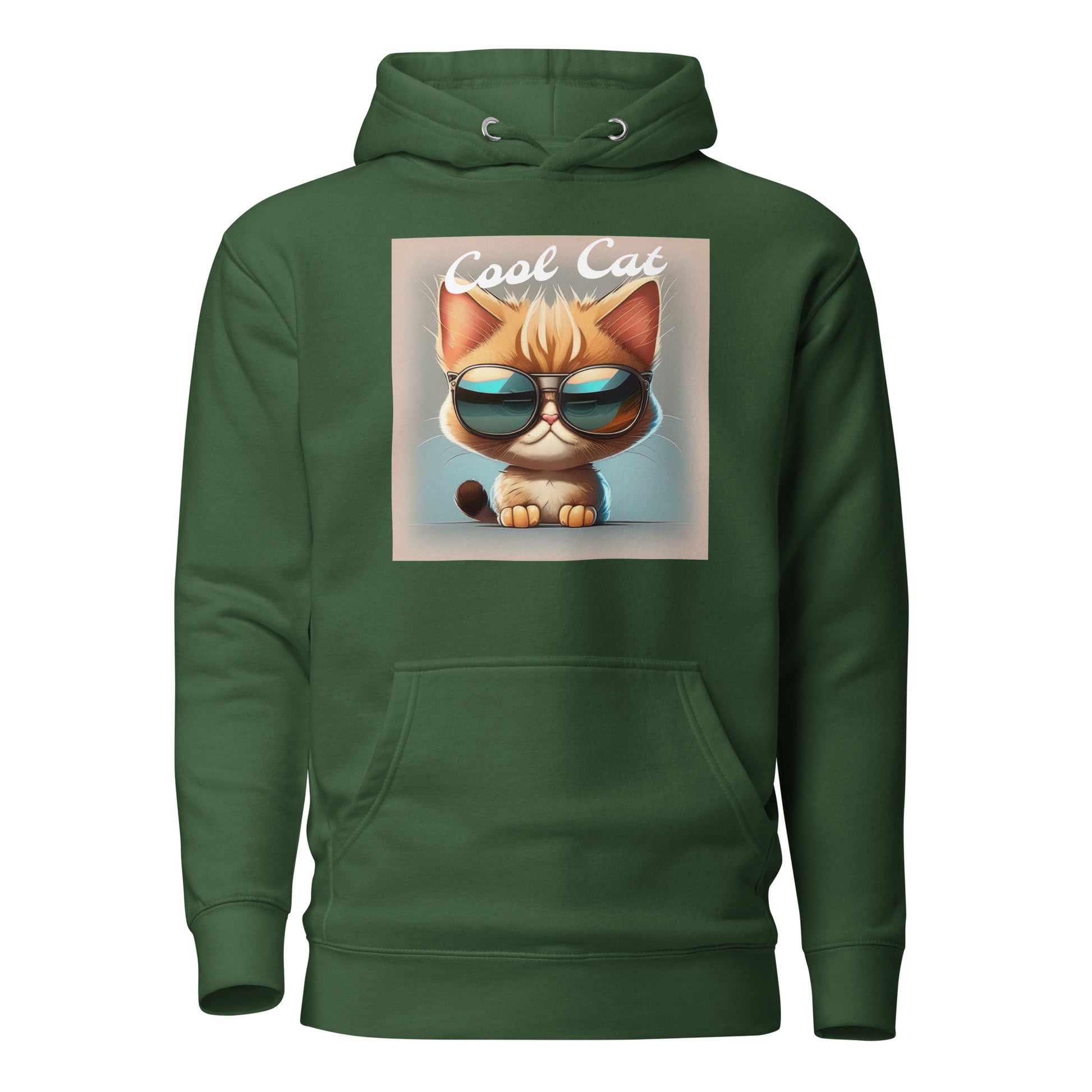 Cool Cat Men's Funny Hoodie Forest Green