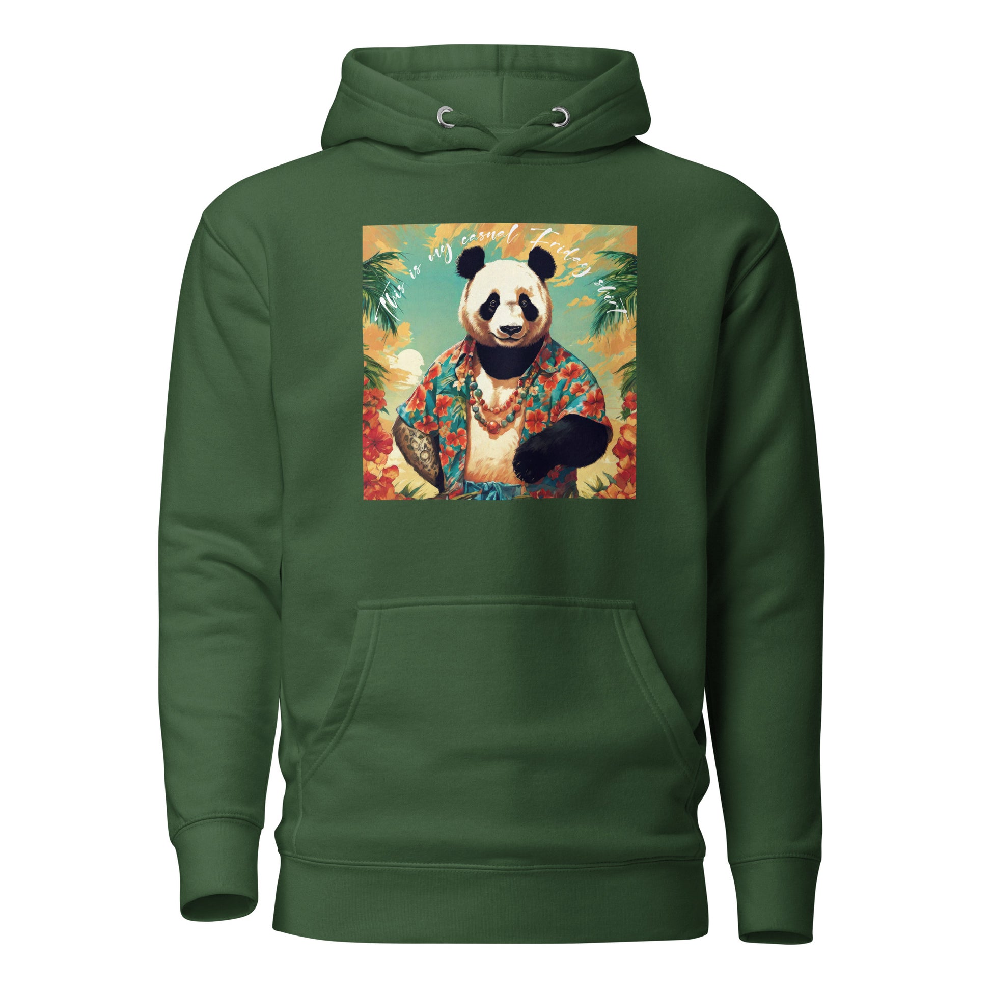 Casual Friday Panda Men's Funny Hoodie Forest Green