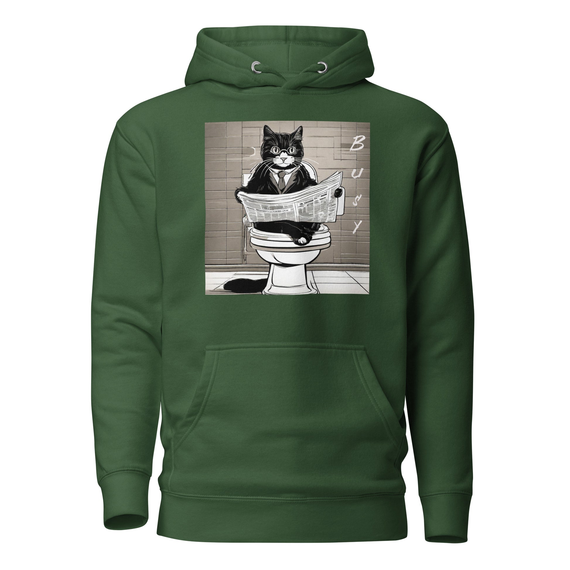 Busy Cat Men's Funny Hoodie Forest Green