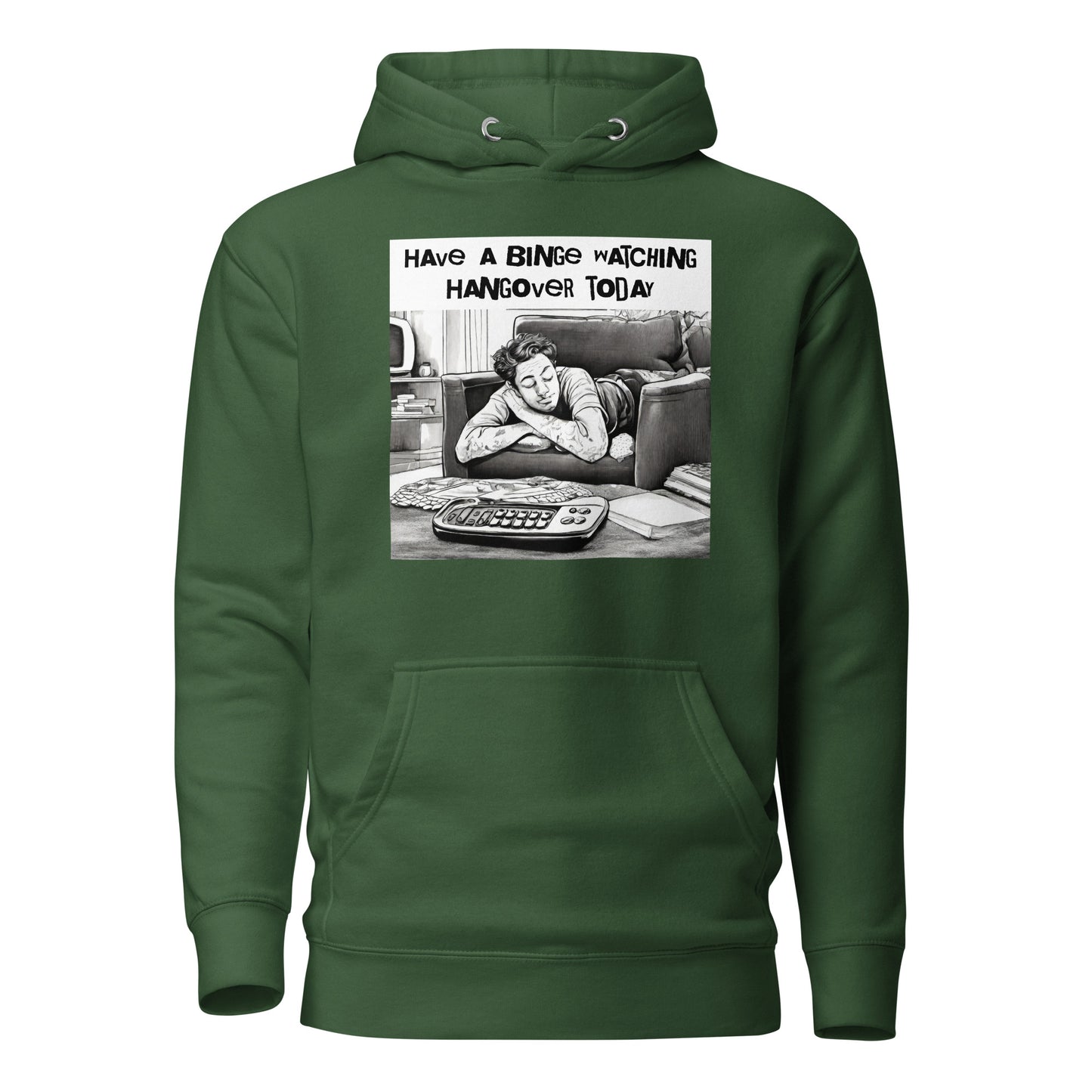 Binge Watching Hangover Men's Funny Hoodie Forest Green