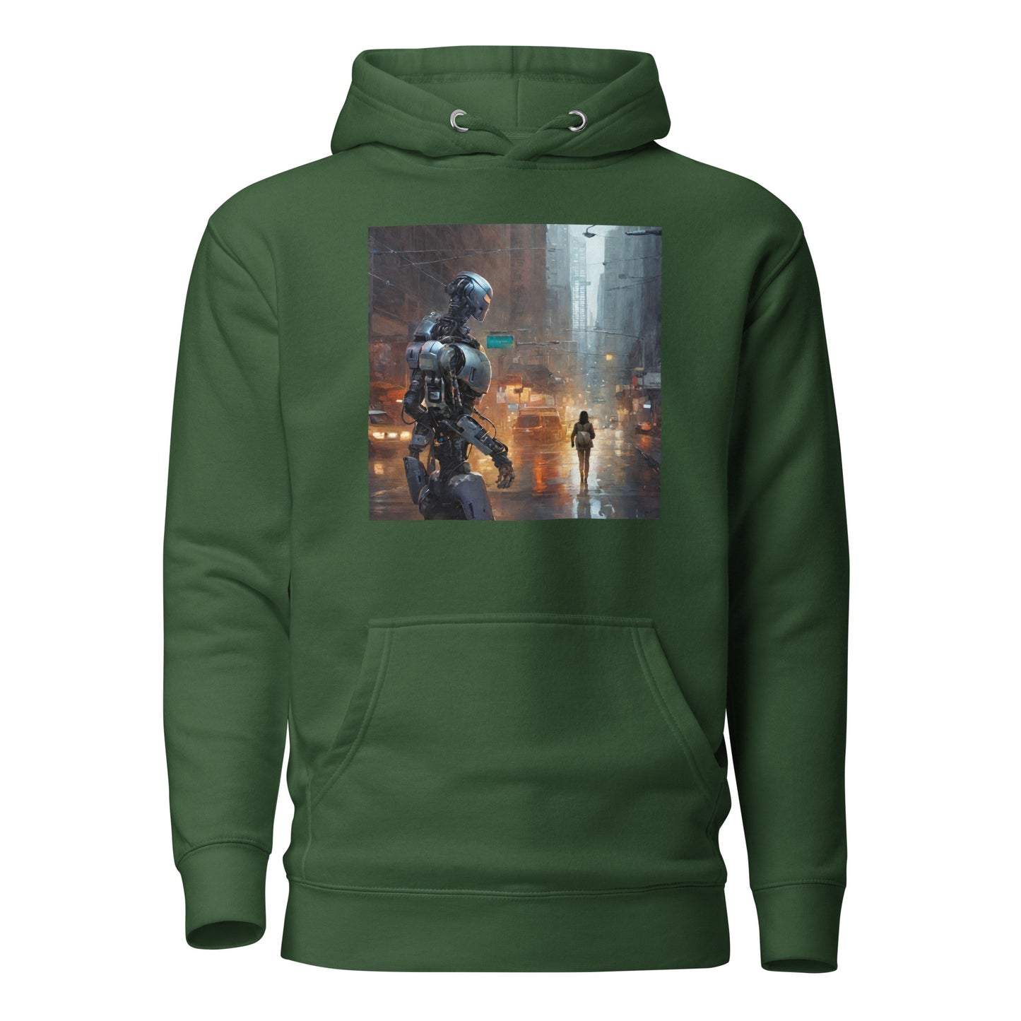 Cyborg in the City Men's Sci-Fi Hoodie Forest Green