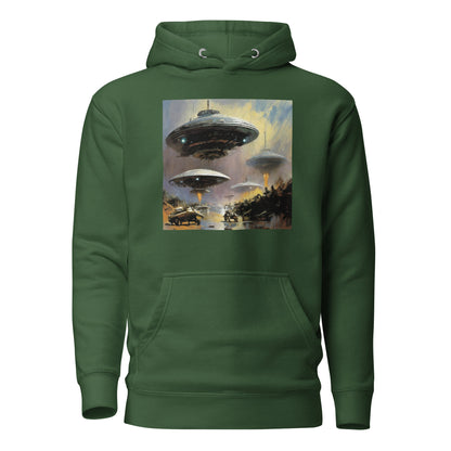 Alien Invasion Men's Graphic Pullover Sweatshirt Hoodie Forest Green