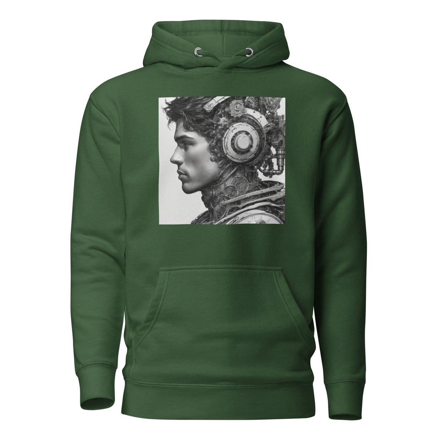 Bio-Mechanical Man Men's Sci-Fi Hoodie Forest Green