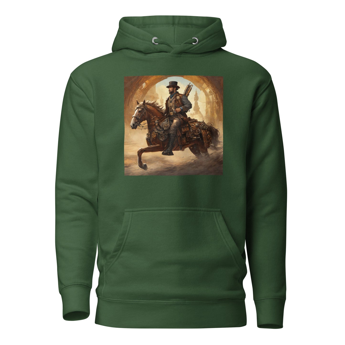 Geared Up Gunslinger Men's Steampunk Hoodie Forest Green