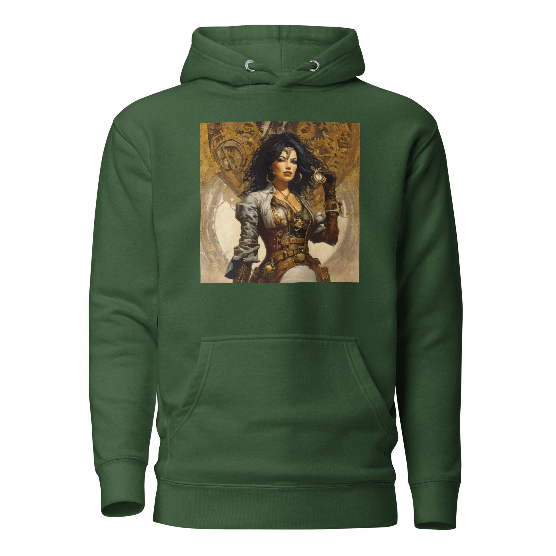 Steampunk Cowgirl Men's Hoodie Forest Green