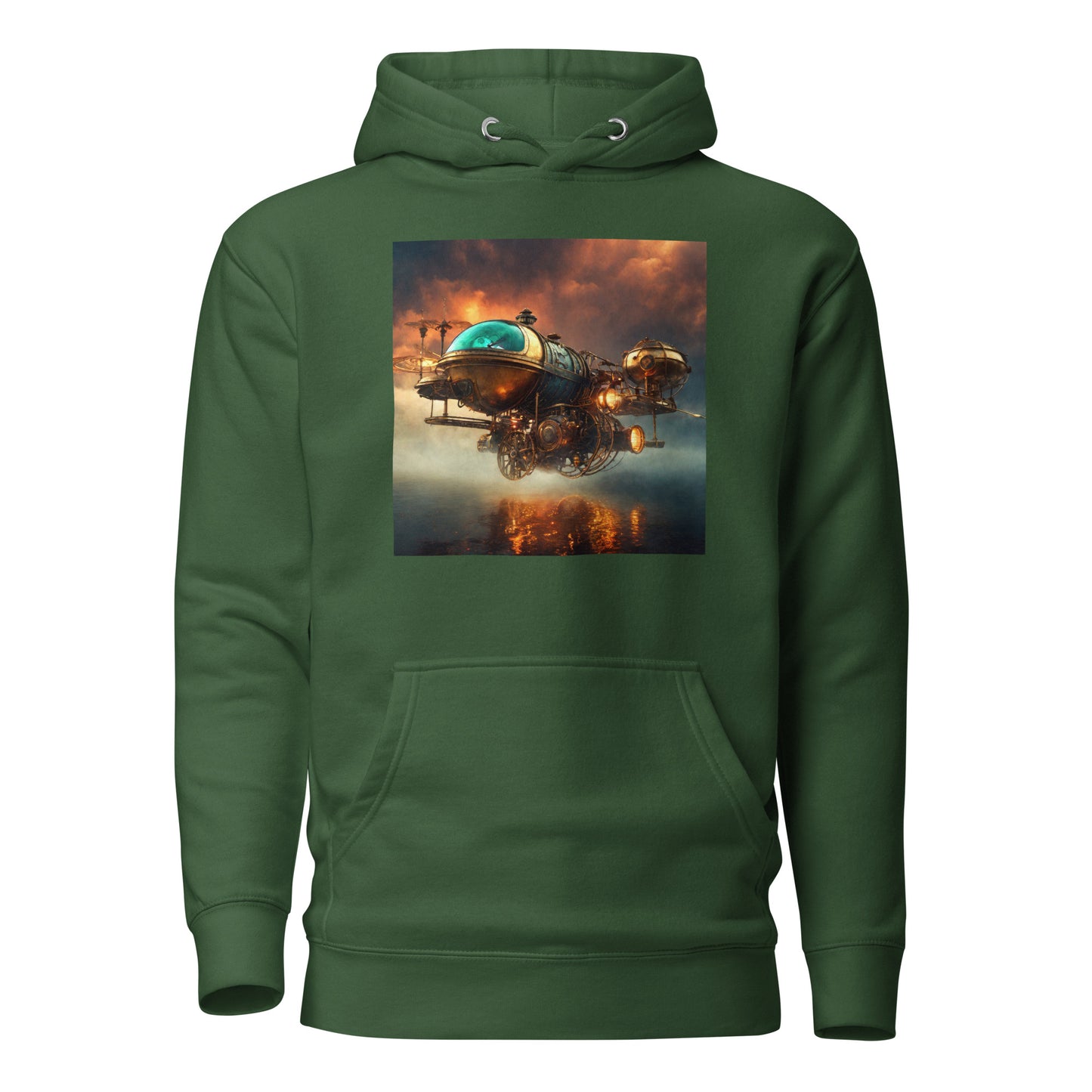 Majestic Sunset Airship Men's Steampunk Hoodie Forest Green