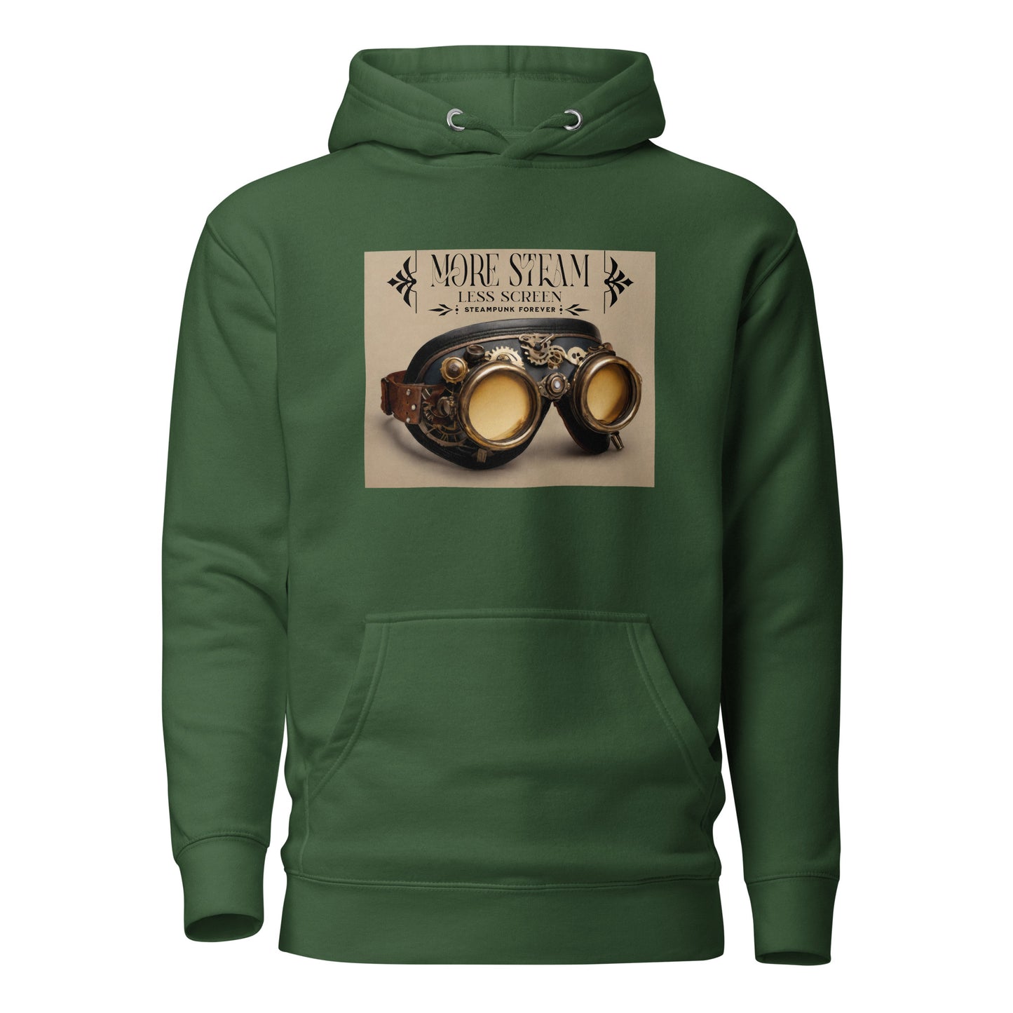 More Steam Less Screen Men's Steampunk Hoodie Forest Green